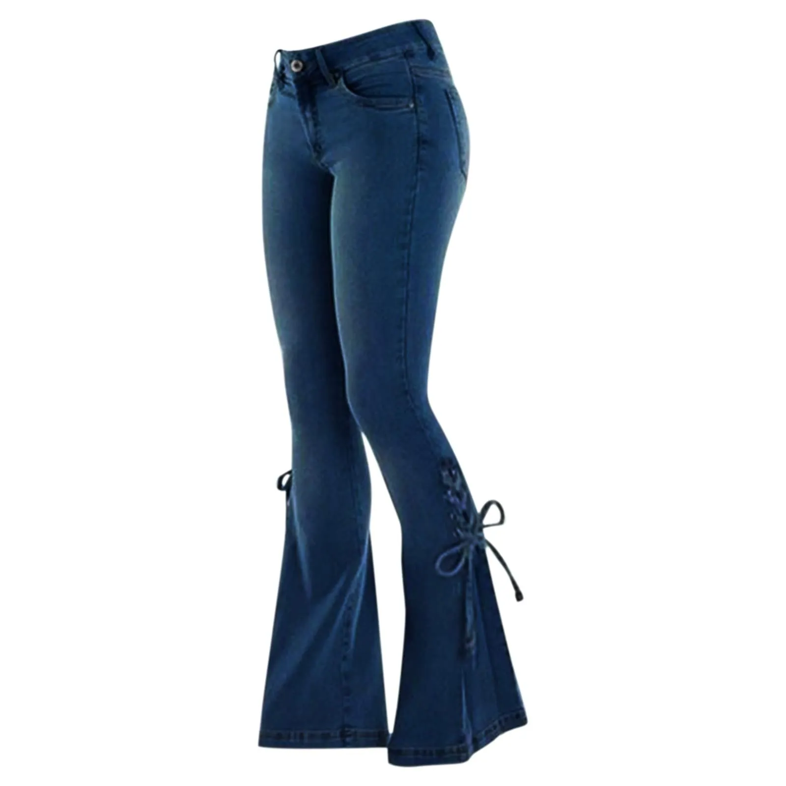 Generico Jeans Donna Flared a Zampa d'Elefante Push Up Vita Alta Elasticizzati Effetto Vissuto Retro - immagine 1