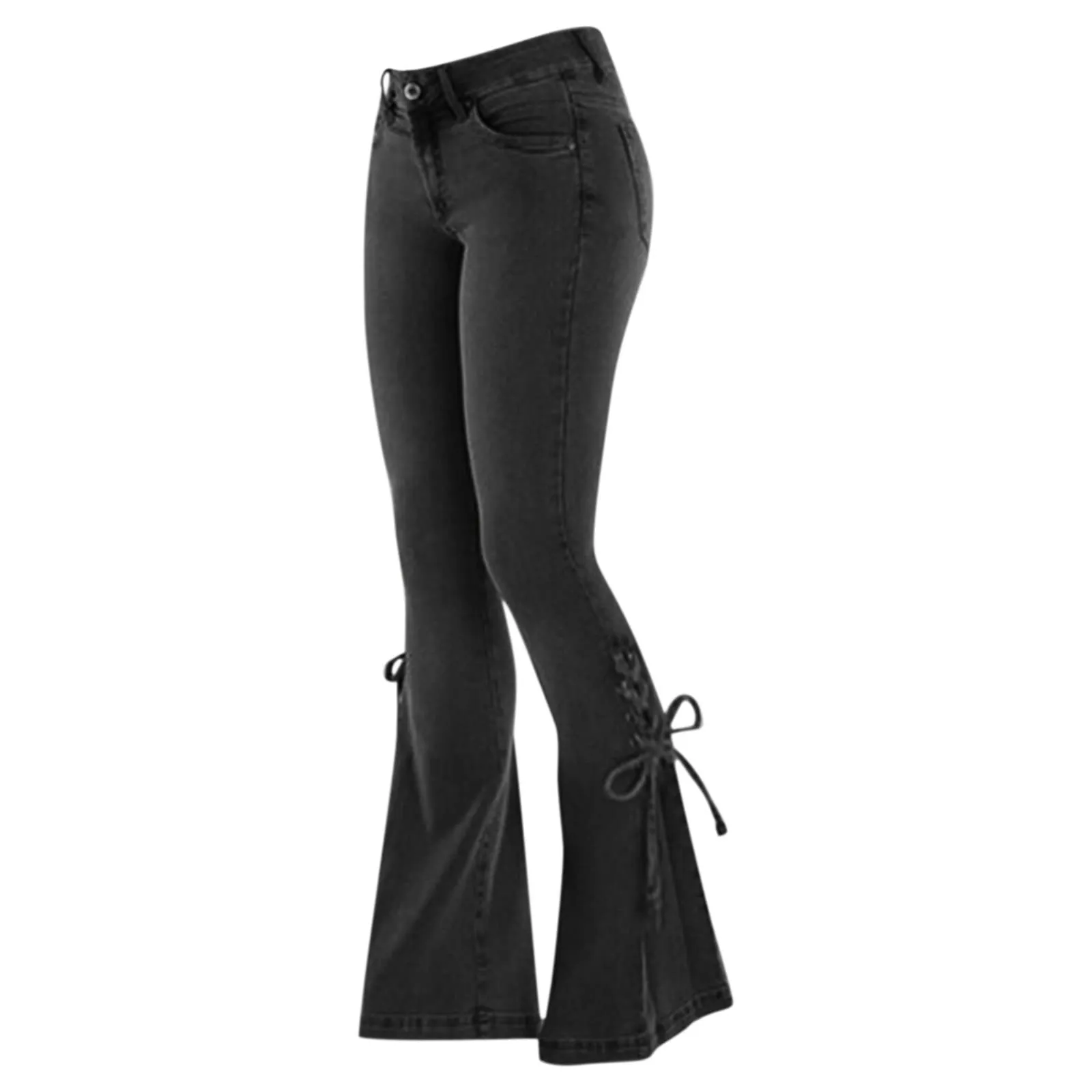 Generico Jeans Donna Flared a Zampa d'Elefante Push Up Vita Alta Bootcut Elasticizzati Effetto Vissuto Retro - immagine 4