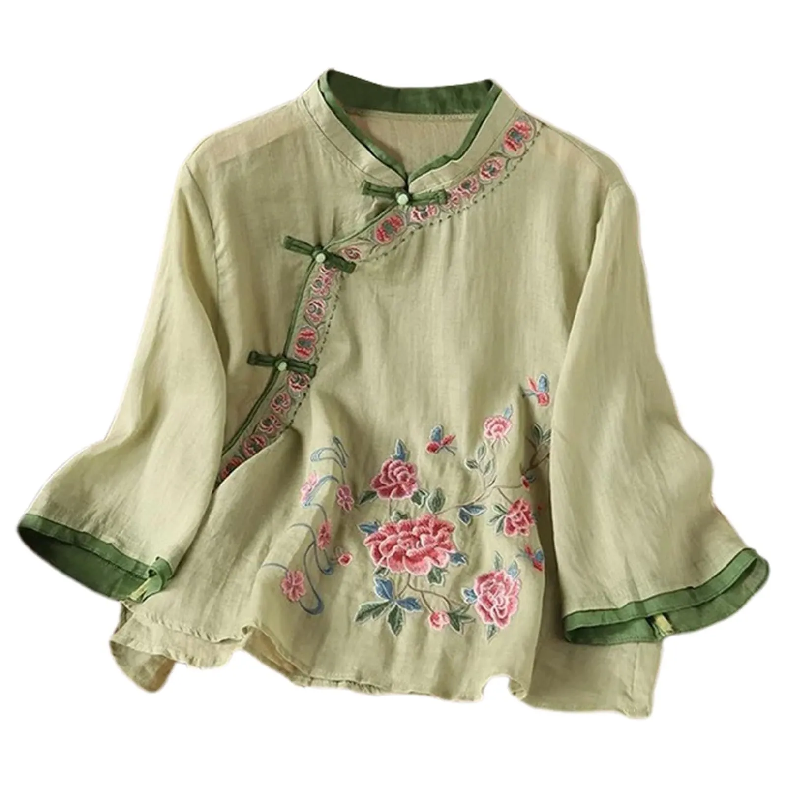 Vhersily Camicetta da Donna in Lino di Cotone Ricamato, Blusa Estiva Vintage Casual Corta - immagine 4