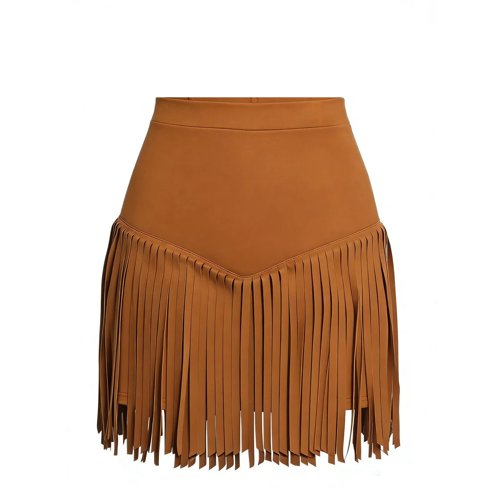 Generisch Costume da cowgirl da donna in effetto pelle scamosciata con frange, crop top e minigonna, marrone, XL - immagine 4