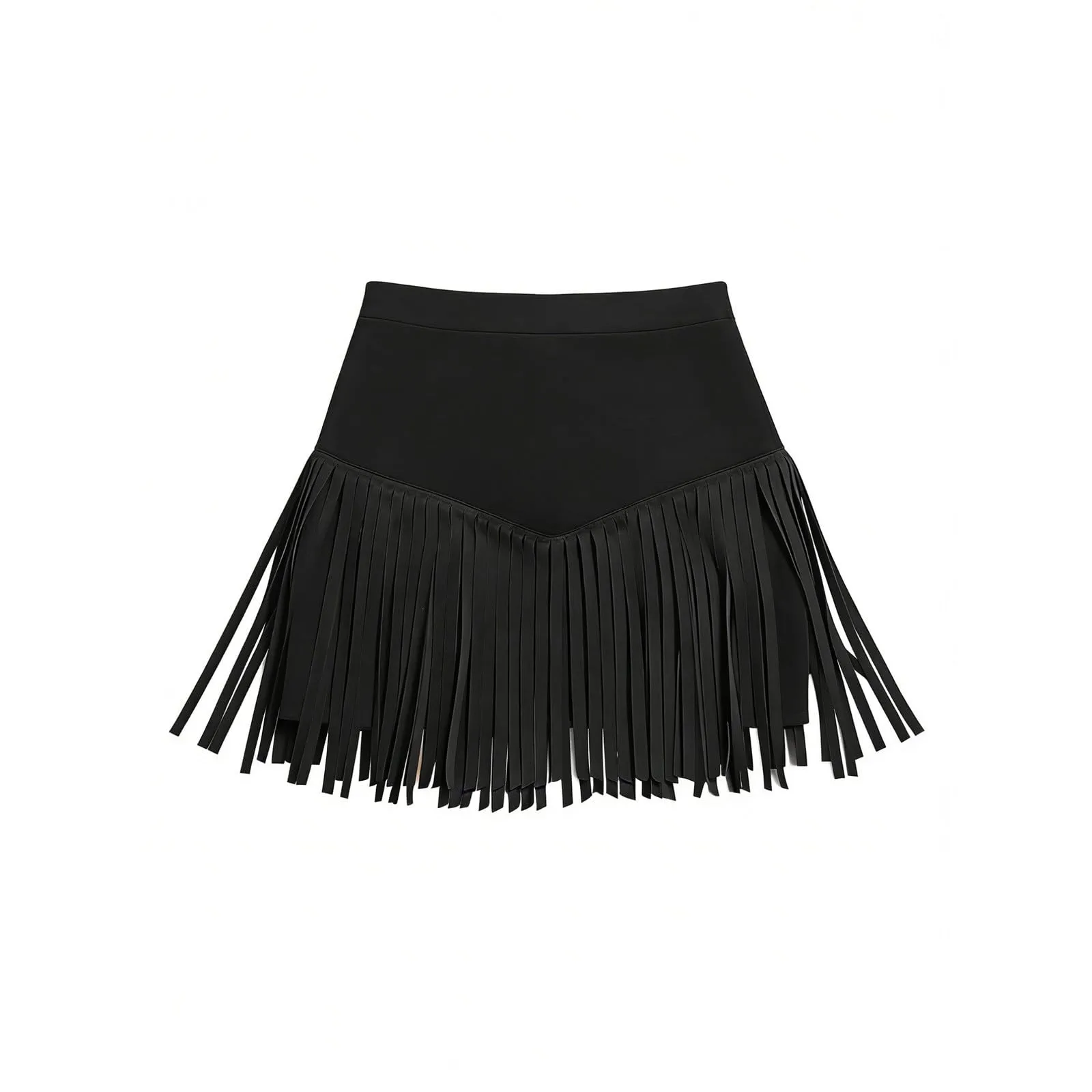Generisch Costume da Cowgirl da Donna in Finta Pelle Scamosciata con Frange, Crop Top e Minigonna, Nero, L - immagine 4