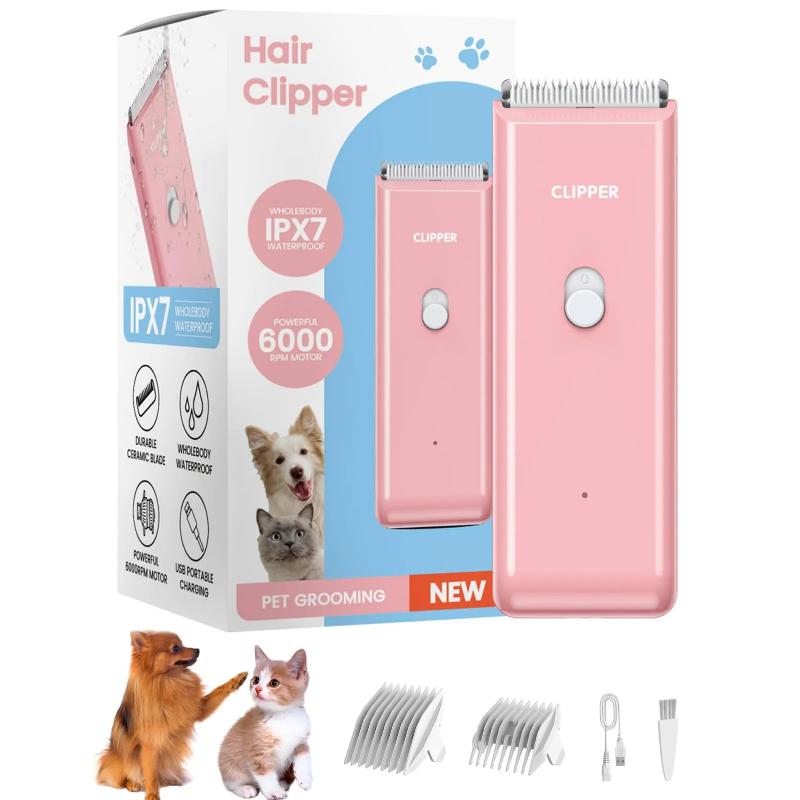 Favrison Tosatrice Professionale per Cani e Gatti, Rosa - immagine 1
