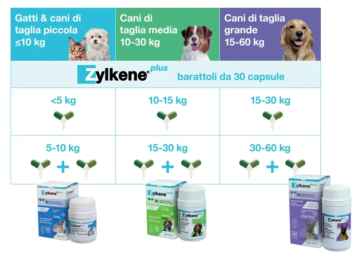 Vetoquinol Zylkene Plus Mangime Complementare per Cani (15-60 kg) 450 mg, 30 capsule - immagine 4
