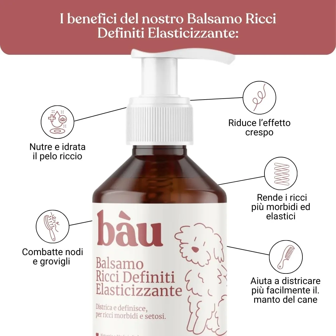 Bau Balsamo Cane Ricci Definiti Elasticizzante con Olio di Macadamia Biologico e Acqua di Riso, 250ml - immagine 2