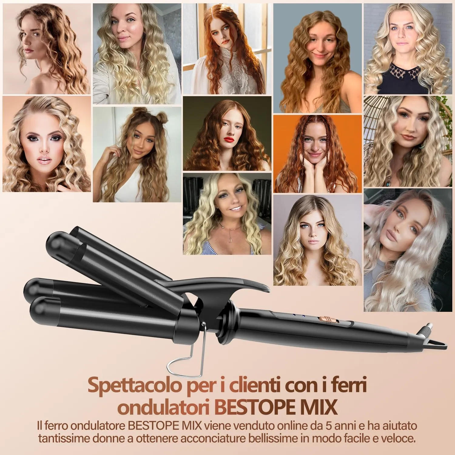 BESTOPE MIX Piastra Onde per Capelli 3 Tubi 22mm MD-J501 - immagine 3