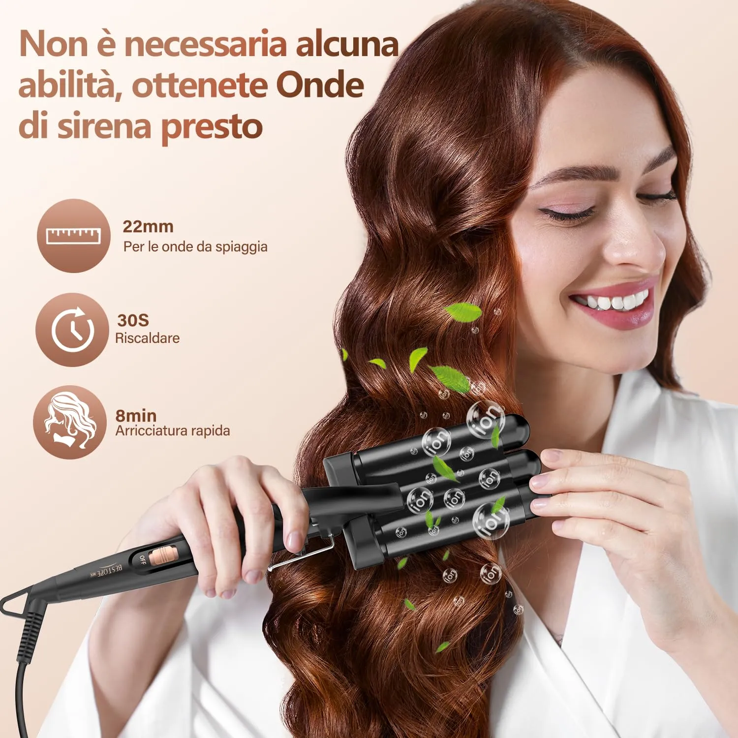 BESTOPE MIX Piastra Onde per Capelli 3 Tubi 22mm MD-J501 - immagine 5
