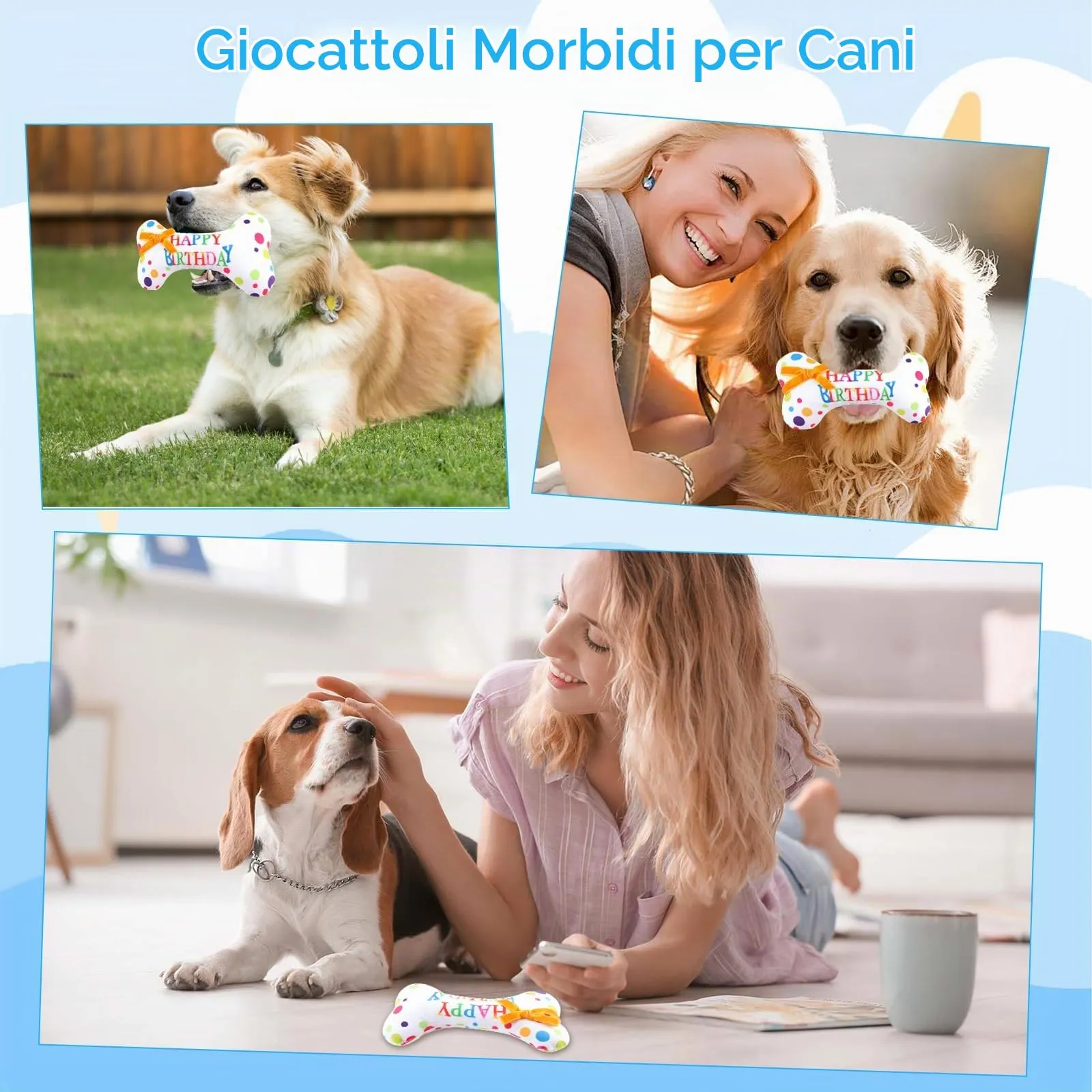 shallyong Set Compleanno Cane 4 Pezzi, Decorazioni Festa con Cappellino e Bandana, Blu, Small/Medium - immagine 5