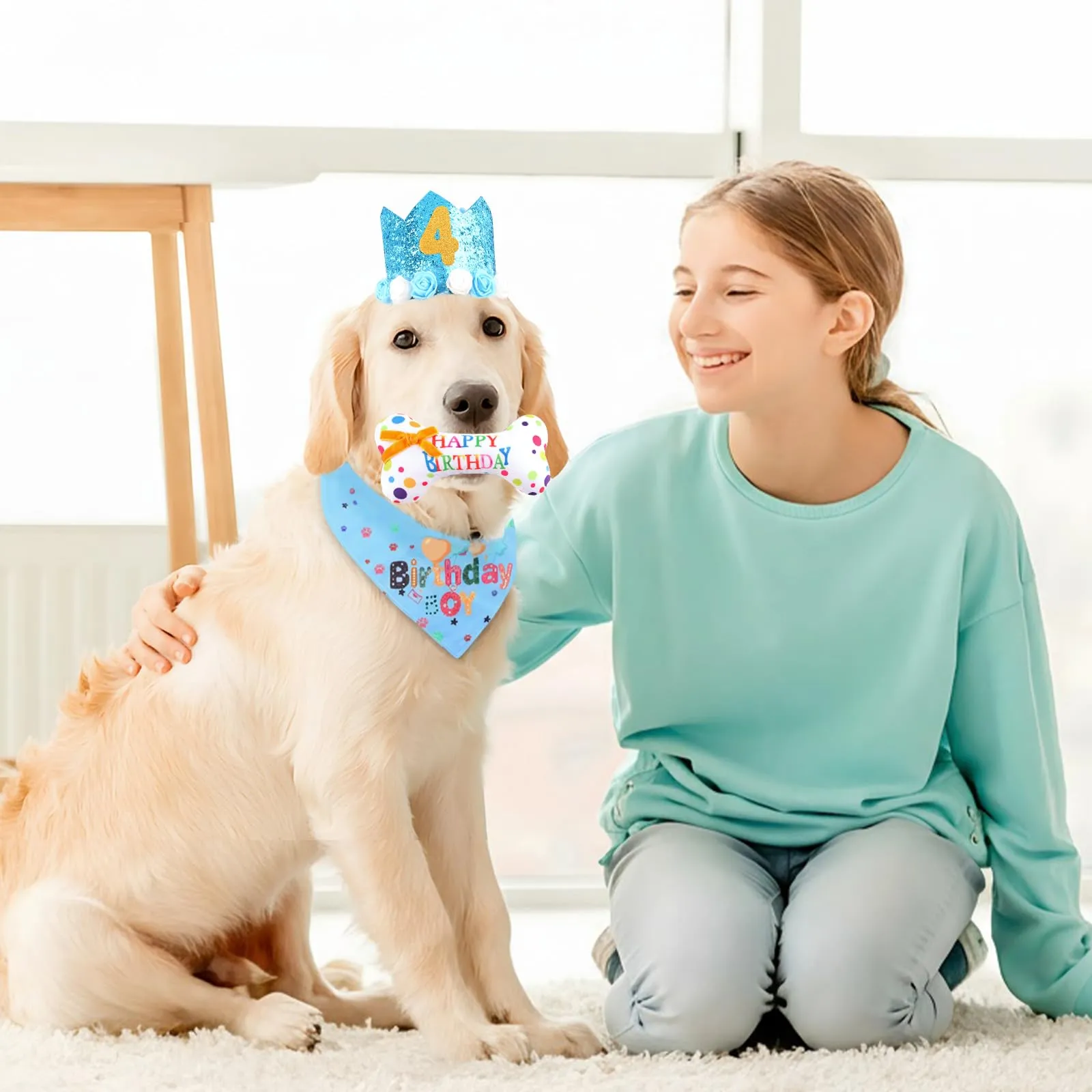 shallyong Set Compleanno Cane 4 Pezzi, Decorazioni Festa con Cappellino e Bandana, Blu, Small/Medium - immagine 6