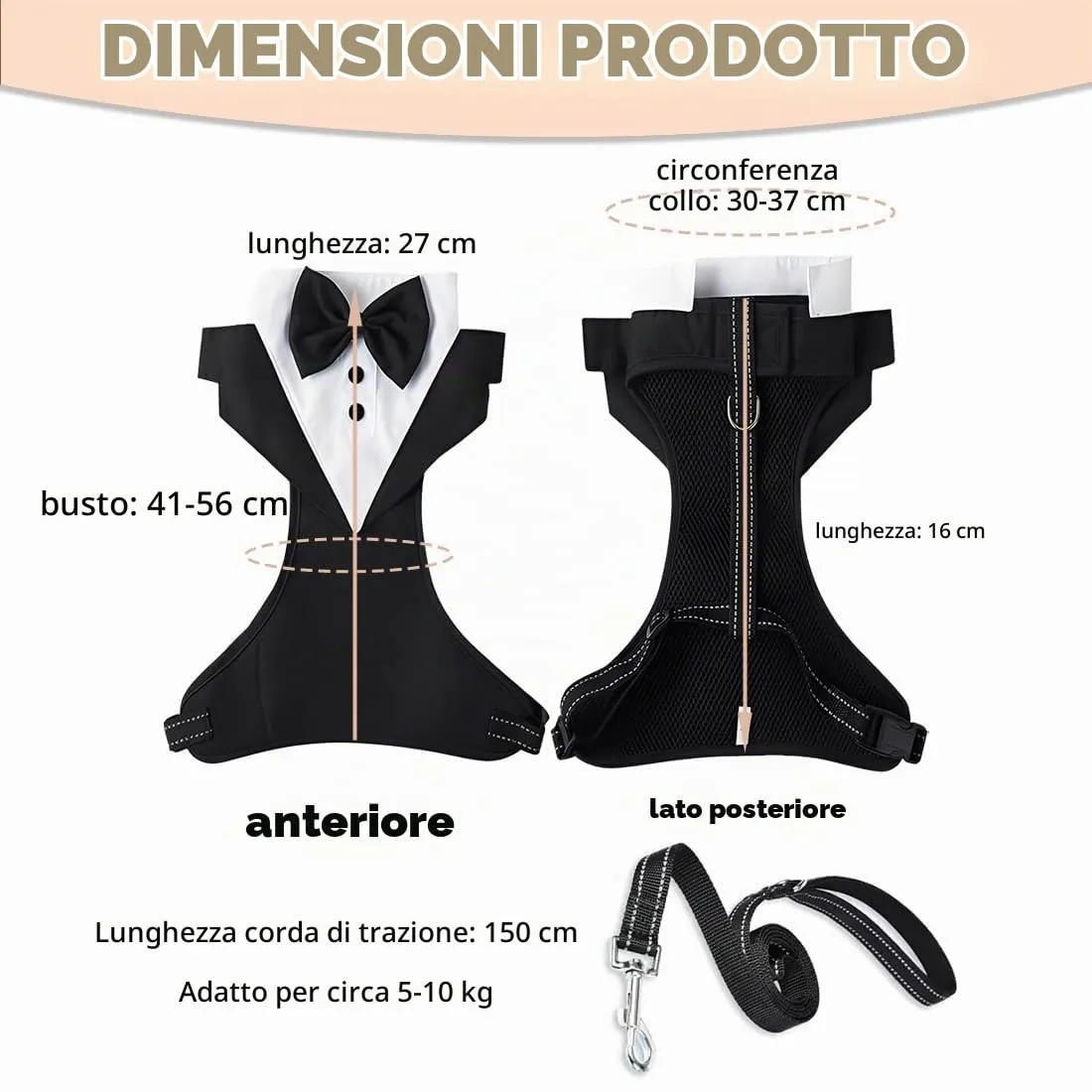 FHRYNA Set Collare a Bandana con Papillon, Pettorina e Guinzaglio (1.5m), Taglia M - immagine 2