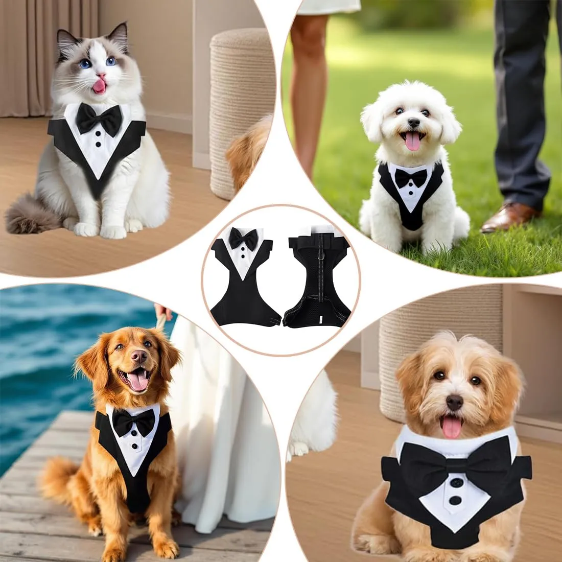 FHRYNA Set Collare a Bandana con Papillon, Pettorina e Guinzaglio (1.5m), Taglia M - immagine 6