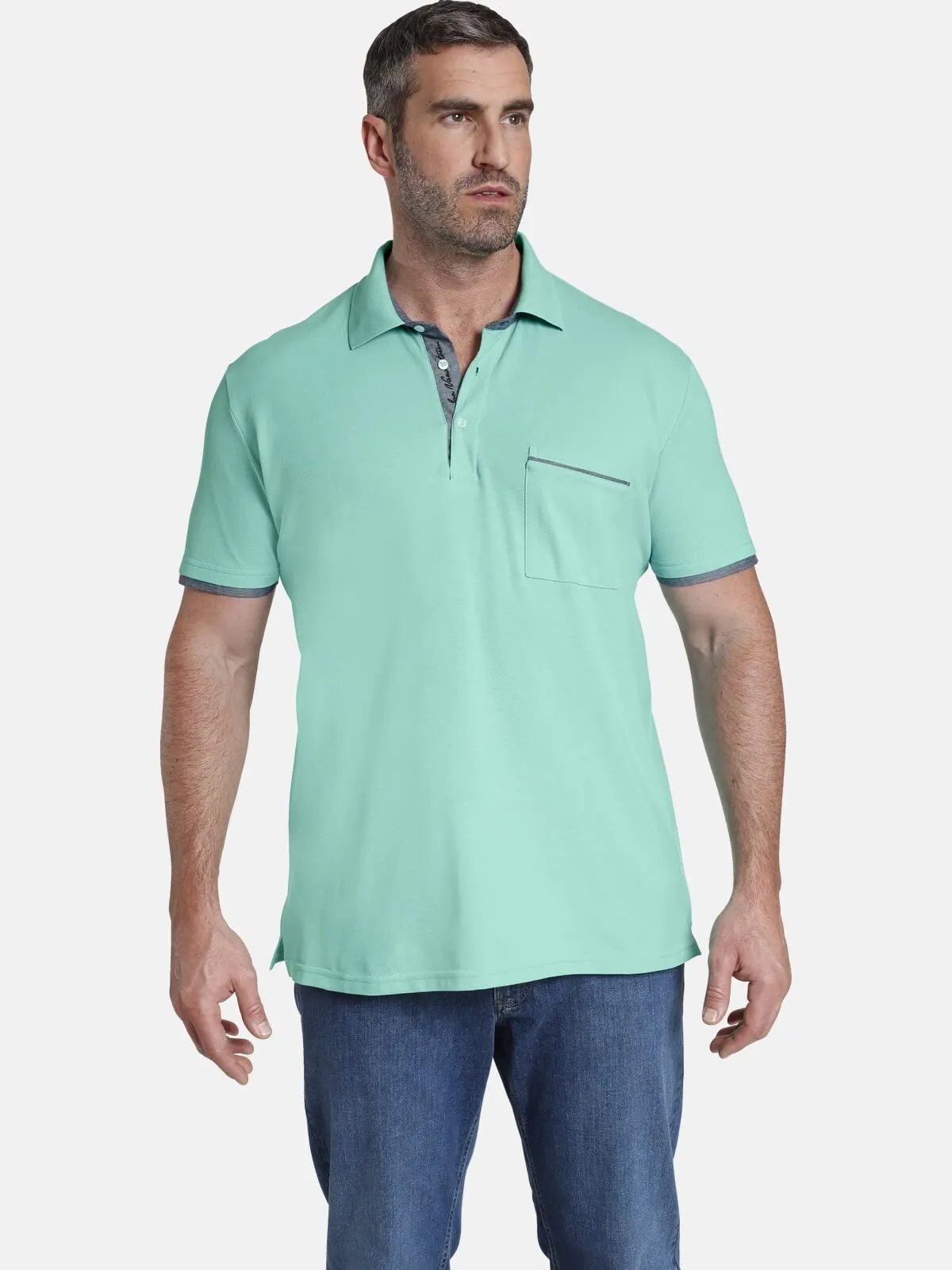 Jan Vanderstorm Polo da uomo a maniche corte, Turchese, 7XL - immagine 2