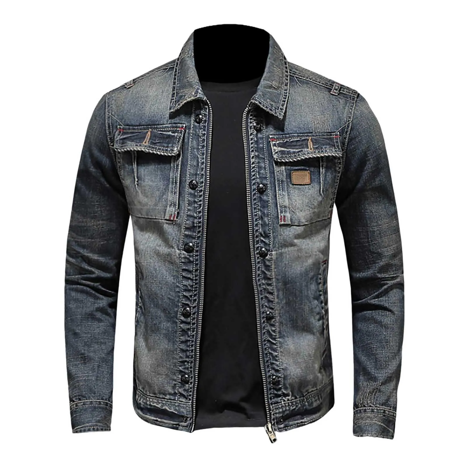 Generic Giubbotto di Jeans Uomo Slim Fit Primaverile Blu 4XL - immagine 1