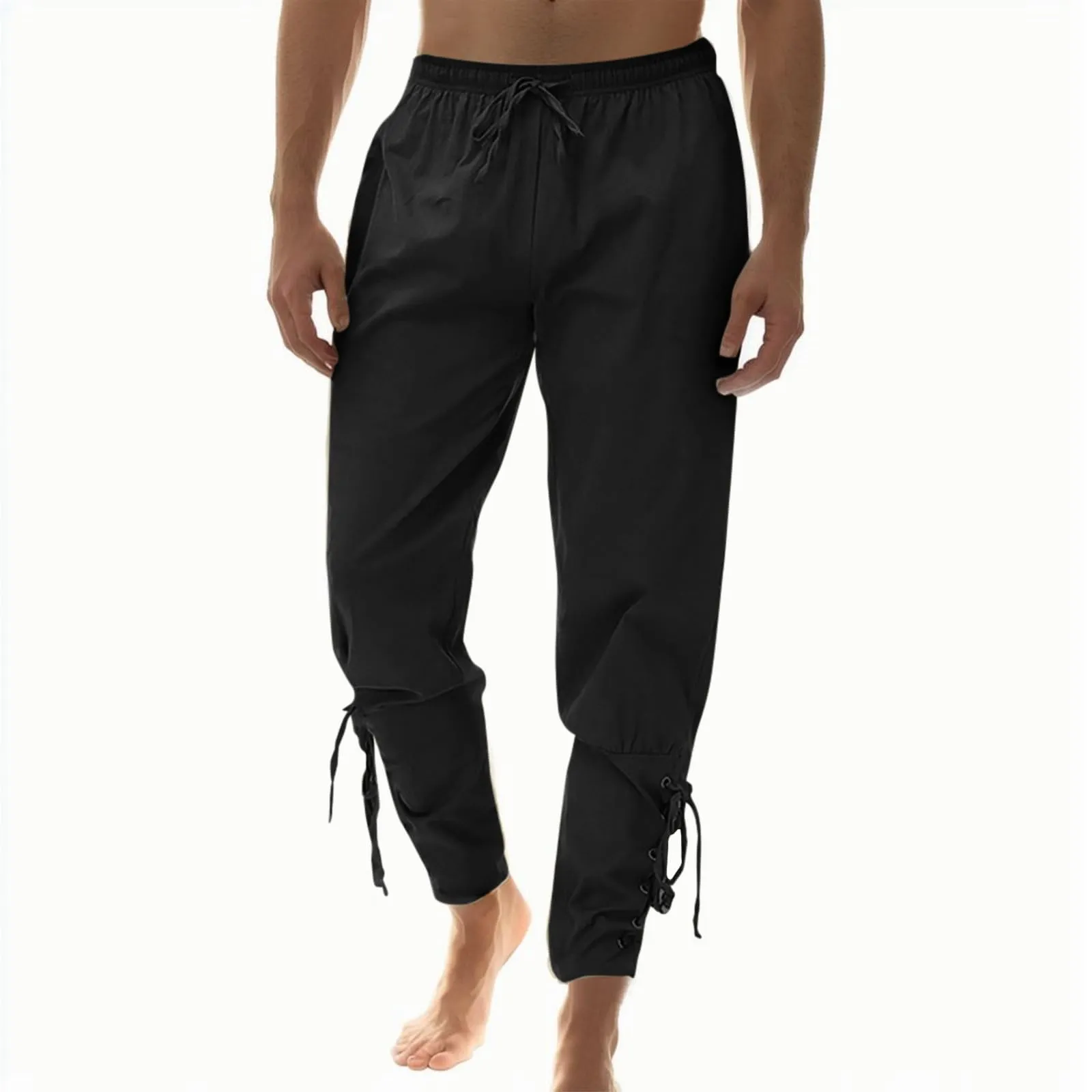 Generisch Pantaloni Medievali da Uomo in Lino Stile Rinascimentale Vichingo, Nero, 3XL - immagine 3