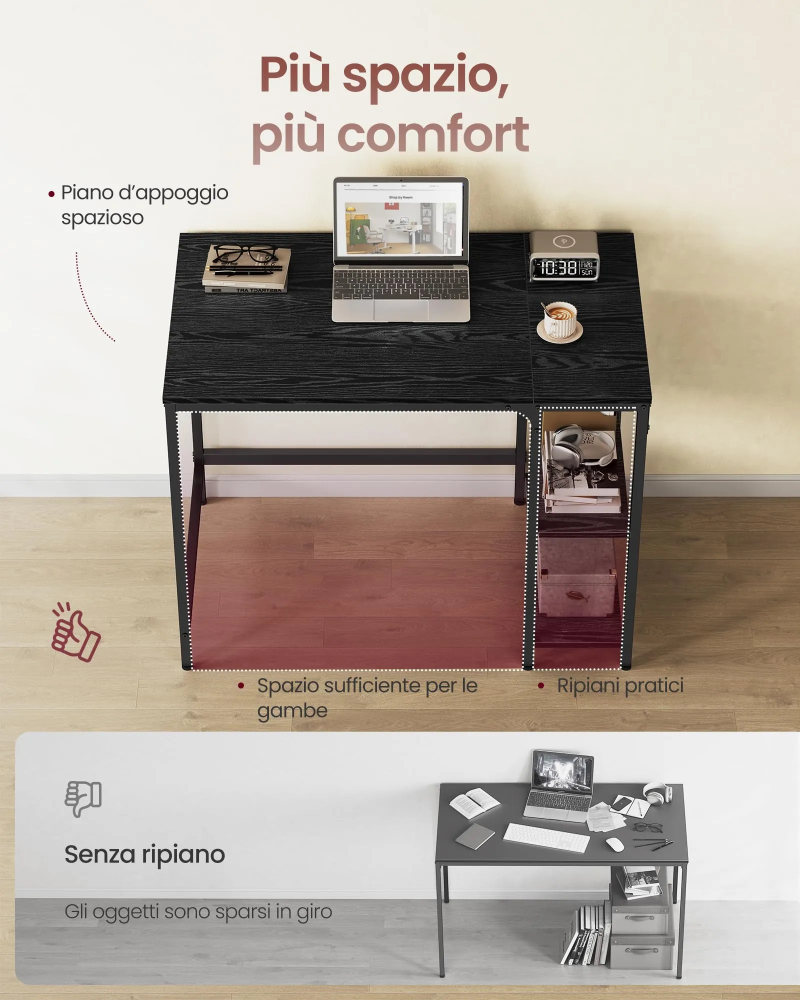 VASAGLE Scrivania per Computer Moderna, 100 x 50 x 76 cm, Nero Ebano - immagine 3