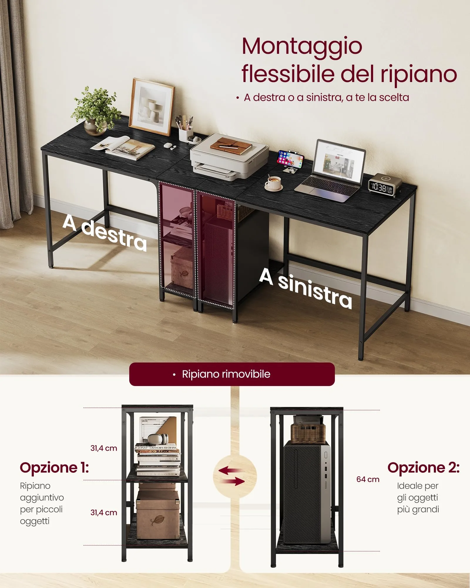 VASAGLE Scrivania per Computer Moderna, 100 x 50 x 76 cm, Nero Ebano - immagine 4