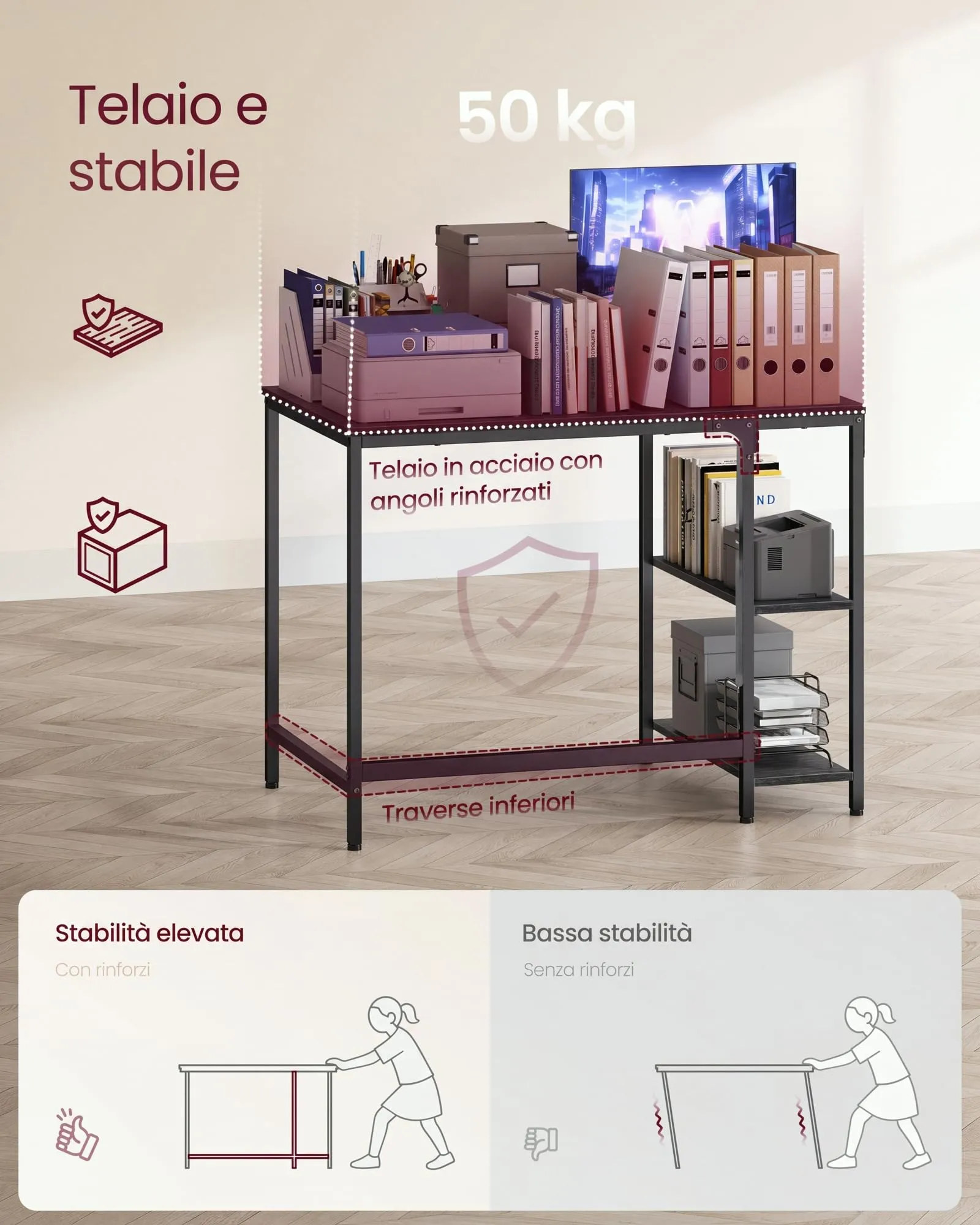 VASAGLE Scrivania per Computer Moderna, 100 x 50 x 76 cm, Nero Ebano - immagine 5