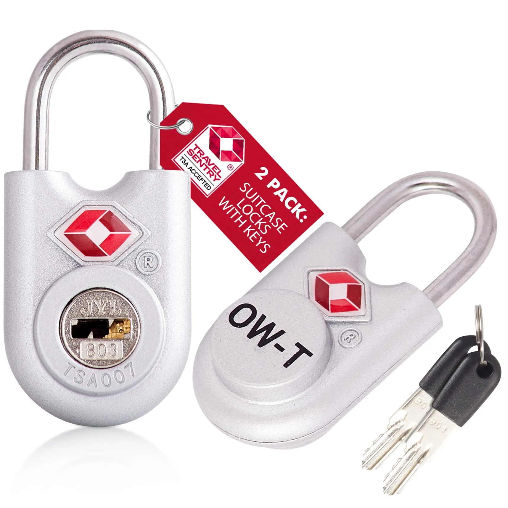 OW-Travel Lucchetti TSA per Valigia con Chiave, Argento, 2 Pz - immagine 1