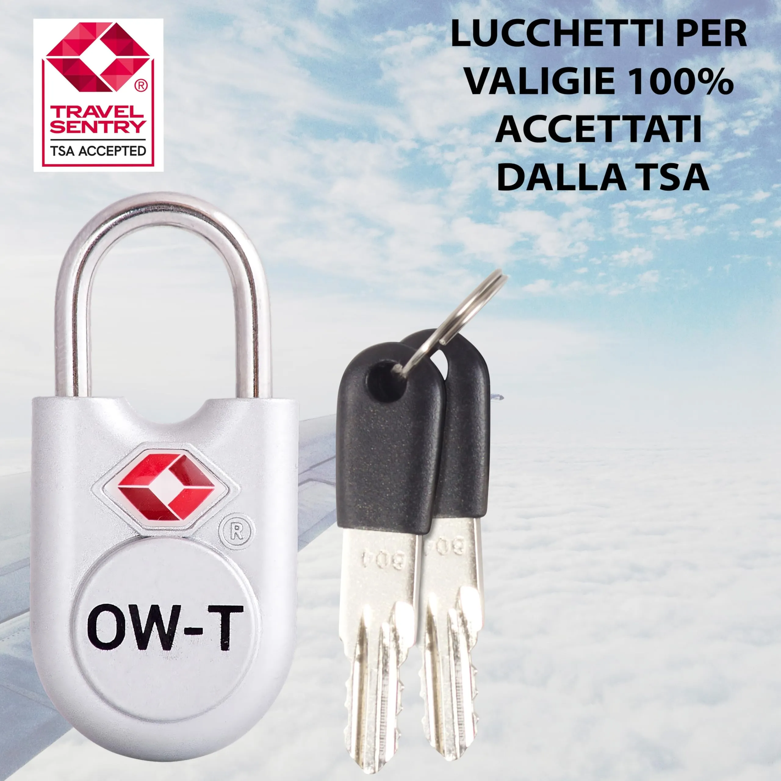 OW-Travel Lucchetti TSA per Valigia con Chiave, Argento, 2 Pz - immagine 5