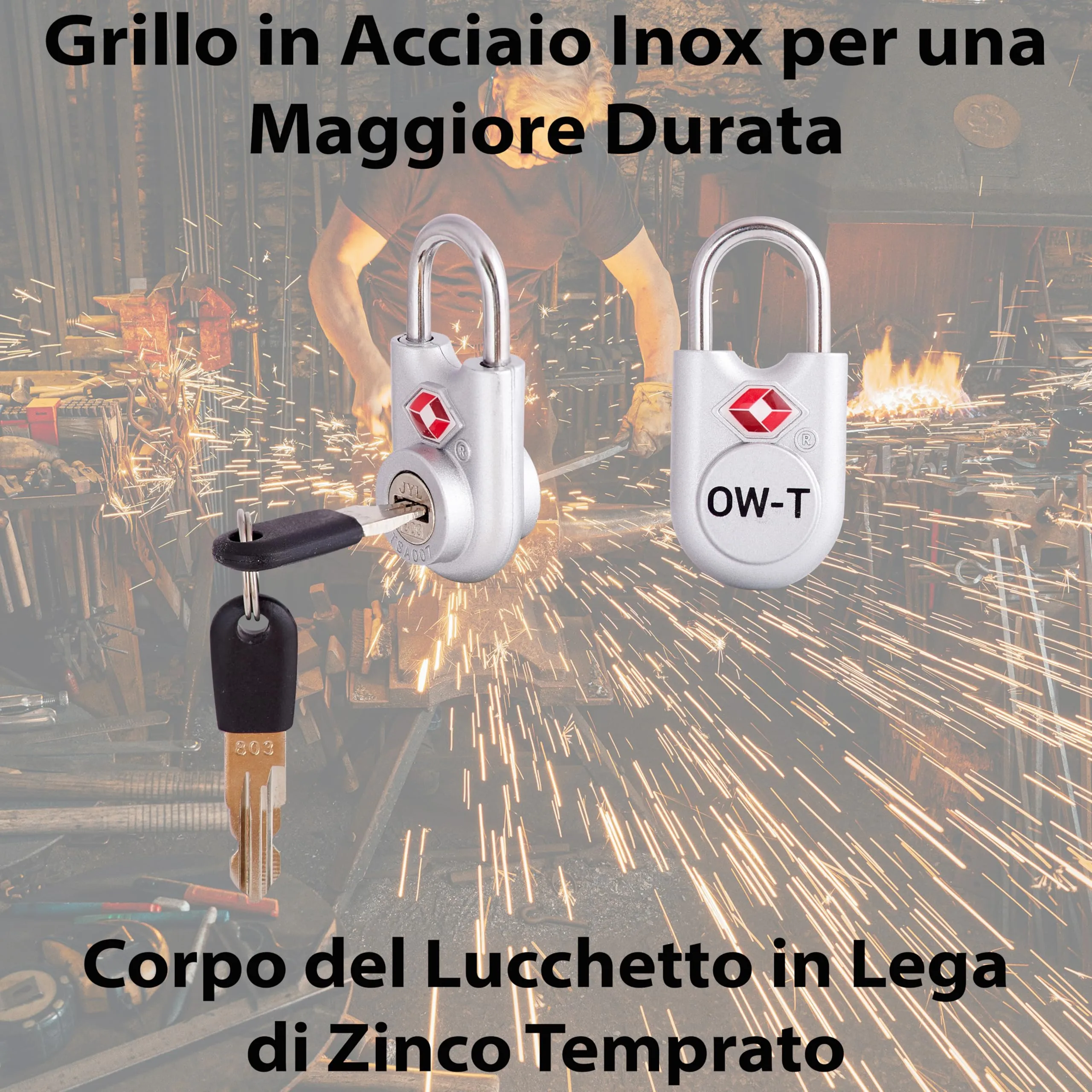 OW-Travel Lucchetti TSA per Valigia con Chiave, Argento, 2 Pz - immagine 7