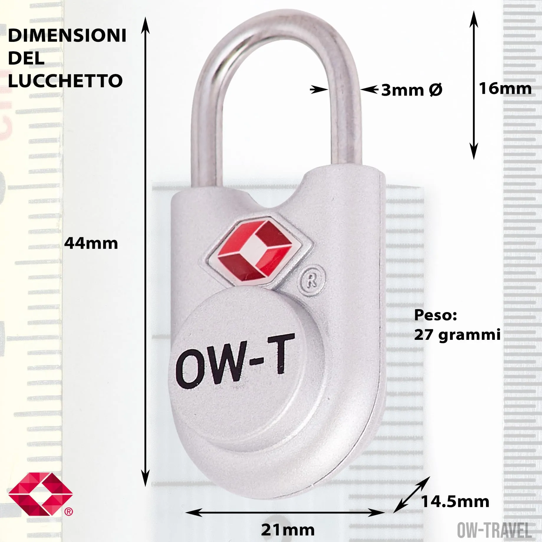 OW-Travel Lucchetti TSA per Valigia con Chiave, Argento, 2 Pz - immagine 8