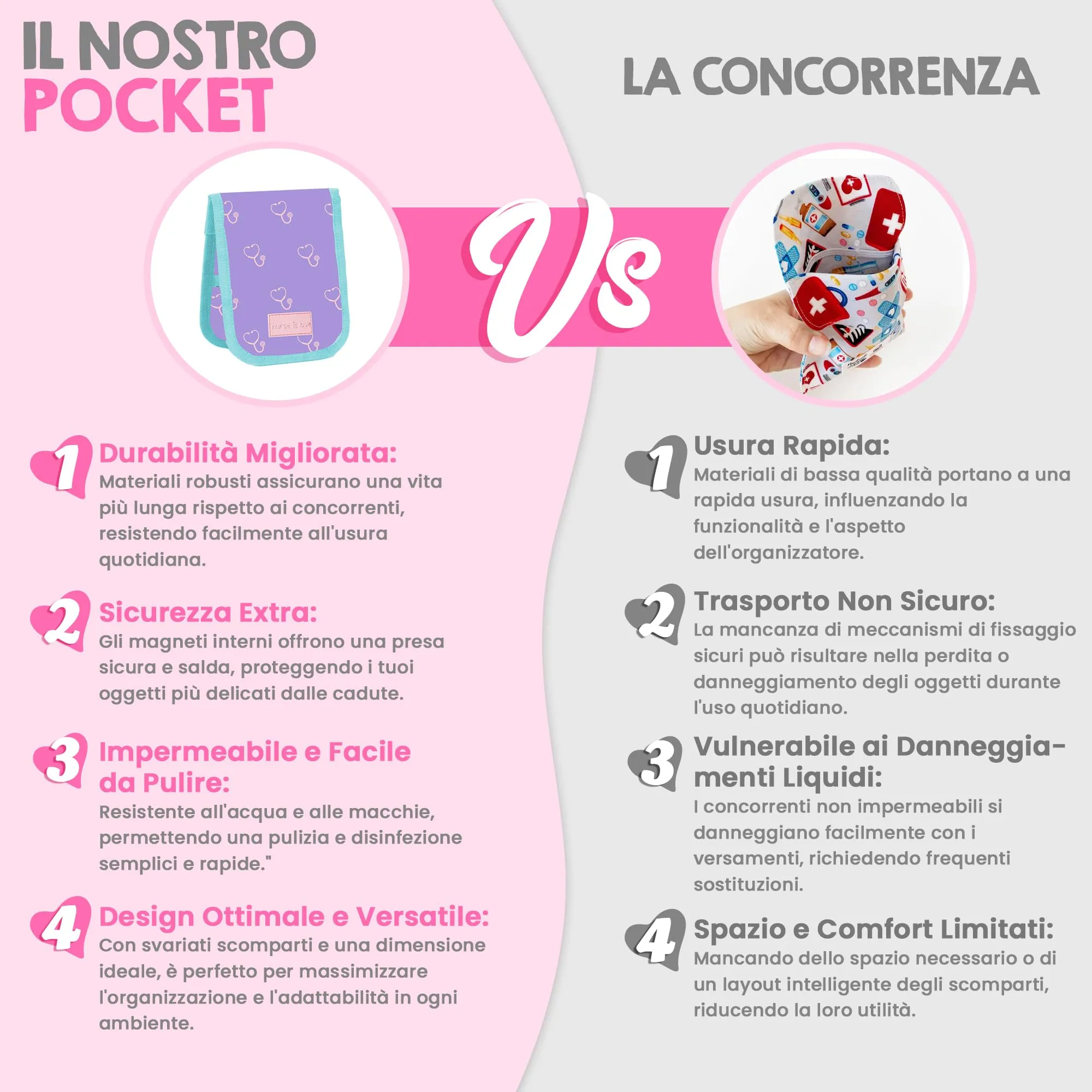 Nurse is Love Organizer da taschino magnetico per divisa sanitaria - Viola Stetoscopi, Geometrico - immagine 6