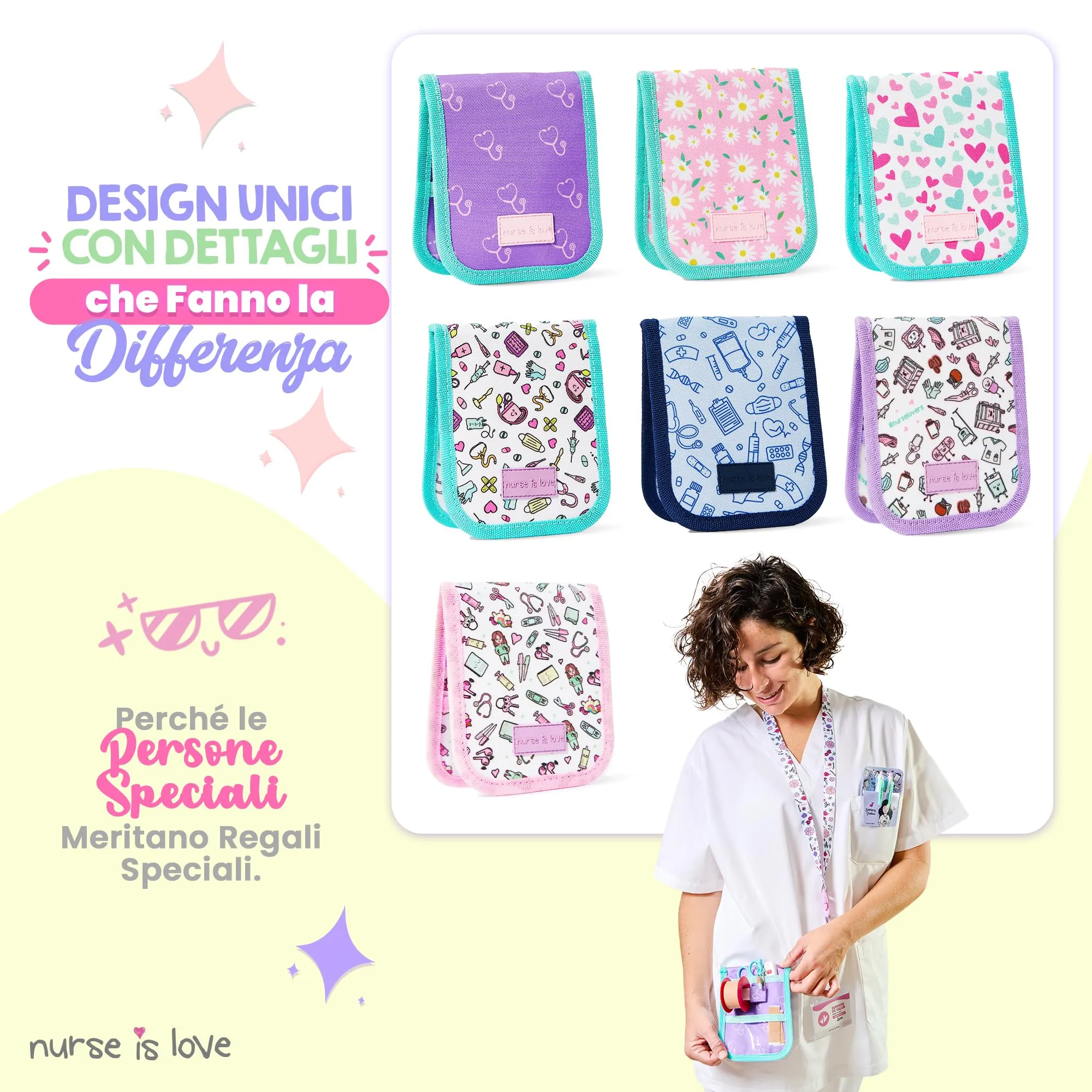 Nurse is Love Organizer da taschino magnetico per divisa sanitaria - Viola Stetoscopi, Geometrico - immagine 7