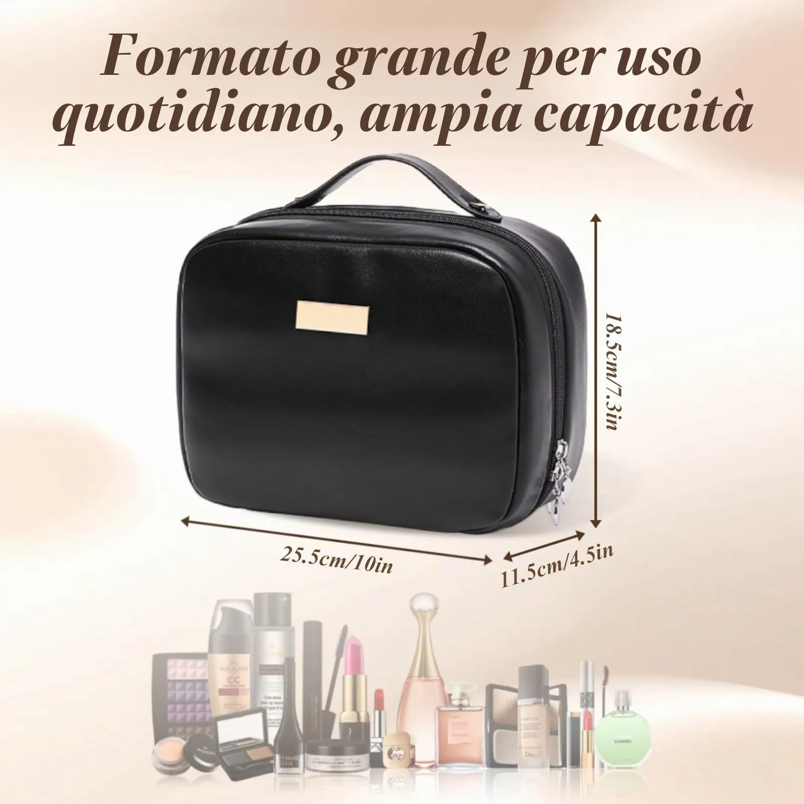 Aucuu Beauty Case in Pelle PU Impermeabile con Scomparti per Pennelli Rimovibili, 25*11.5*18.5cm - immagine 3