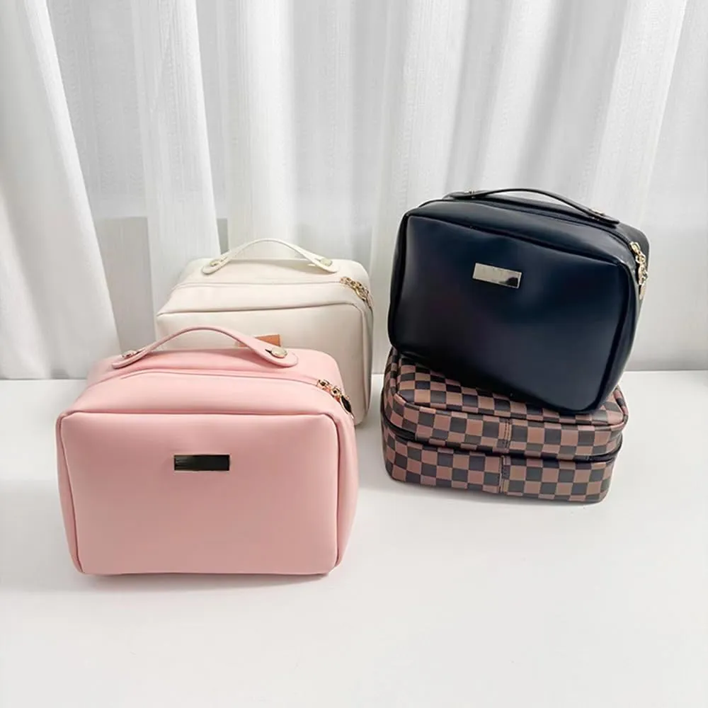 Aucuu Beauty Case in Pelle PU Impermeabile con Scomparti per Pennelli Rimovibili, 25*11.5*18.5cm - immagine 7