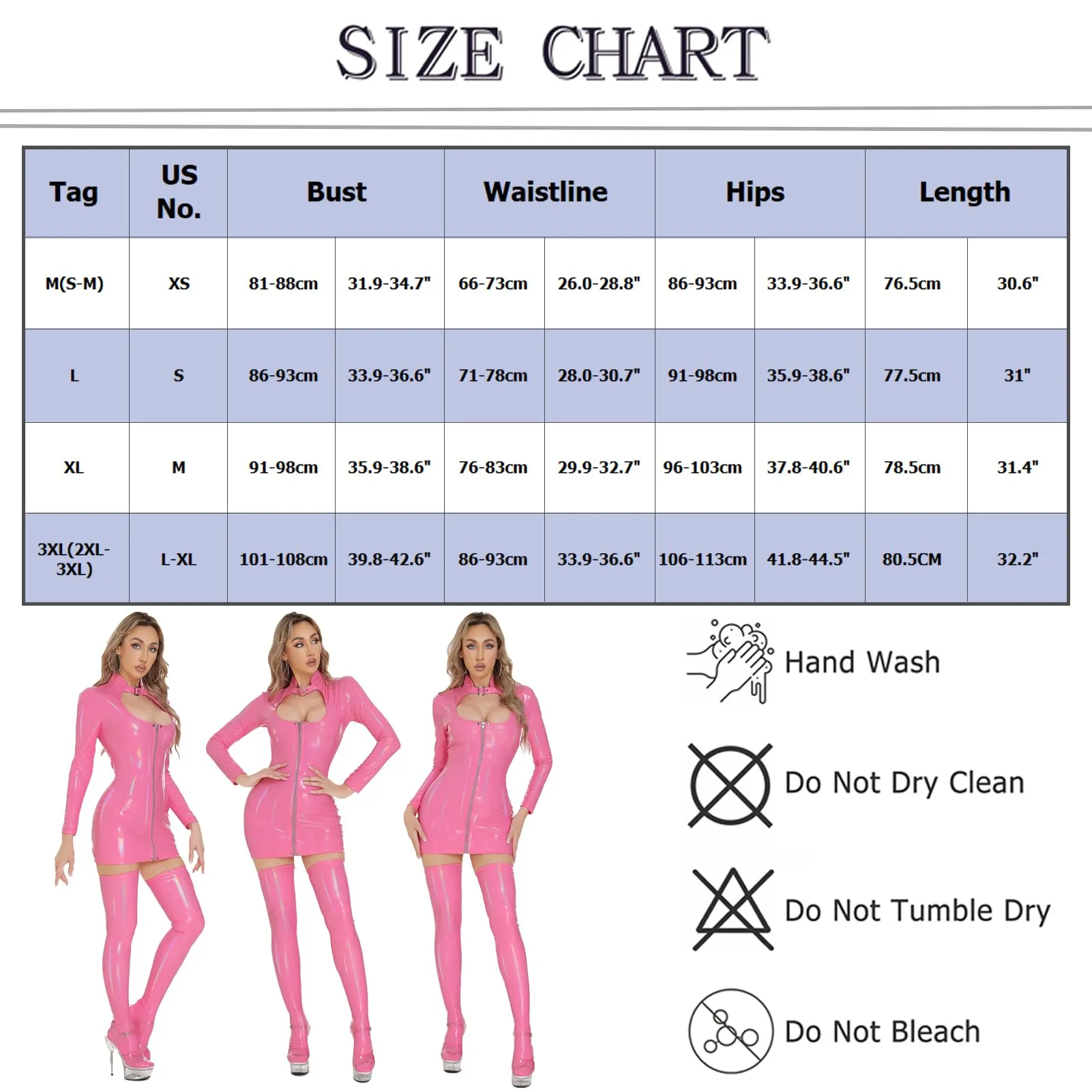 AIEOE Tuta Sexy con Cerniera Bodycon, Rosa, S-M - immagine 6