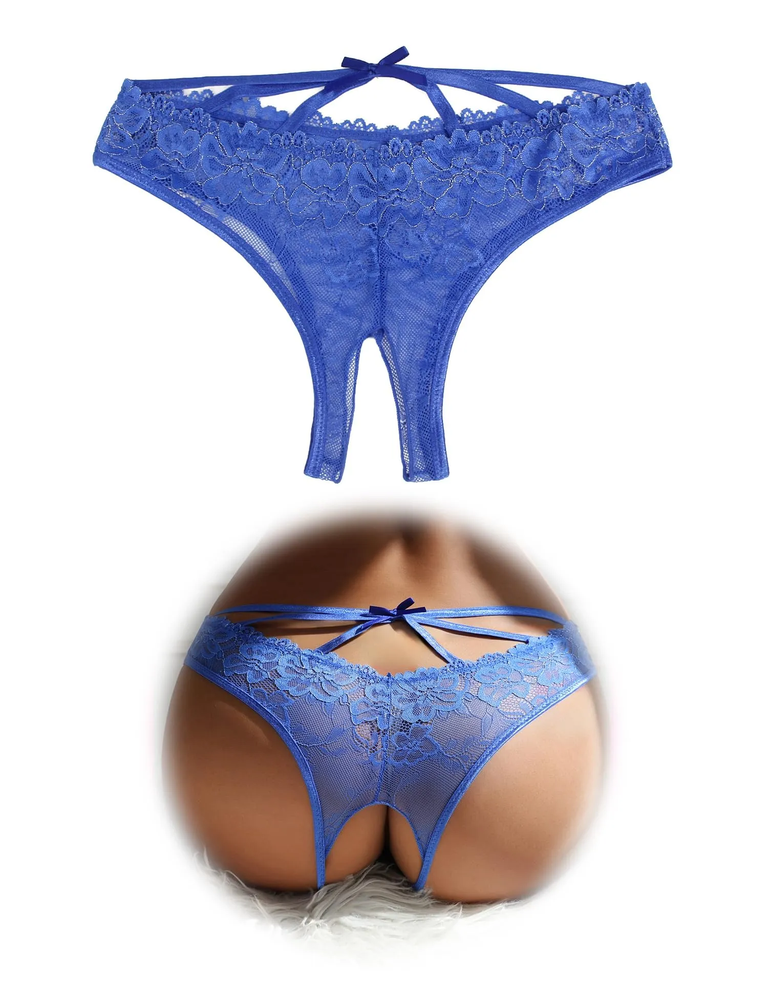 sunshinelady Perizoma Donna Pizzo Tanga Aperto Brasiliana Blu S - immagine 1