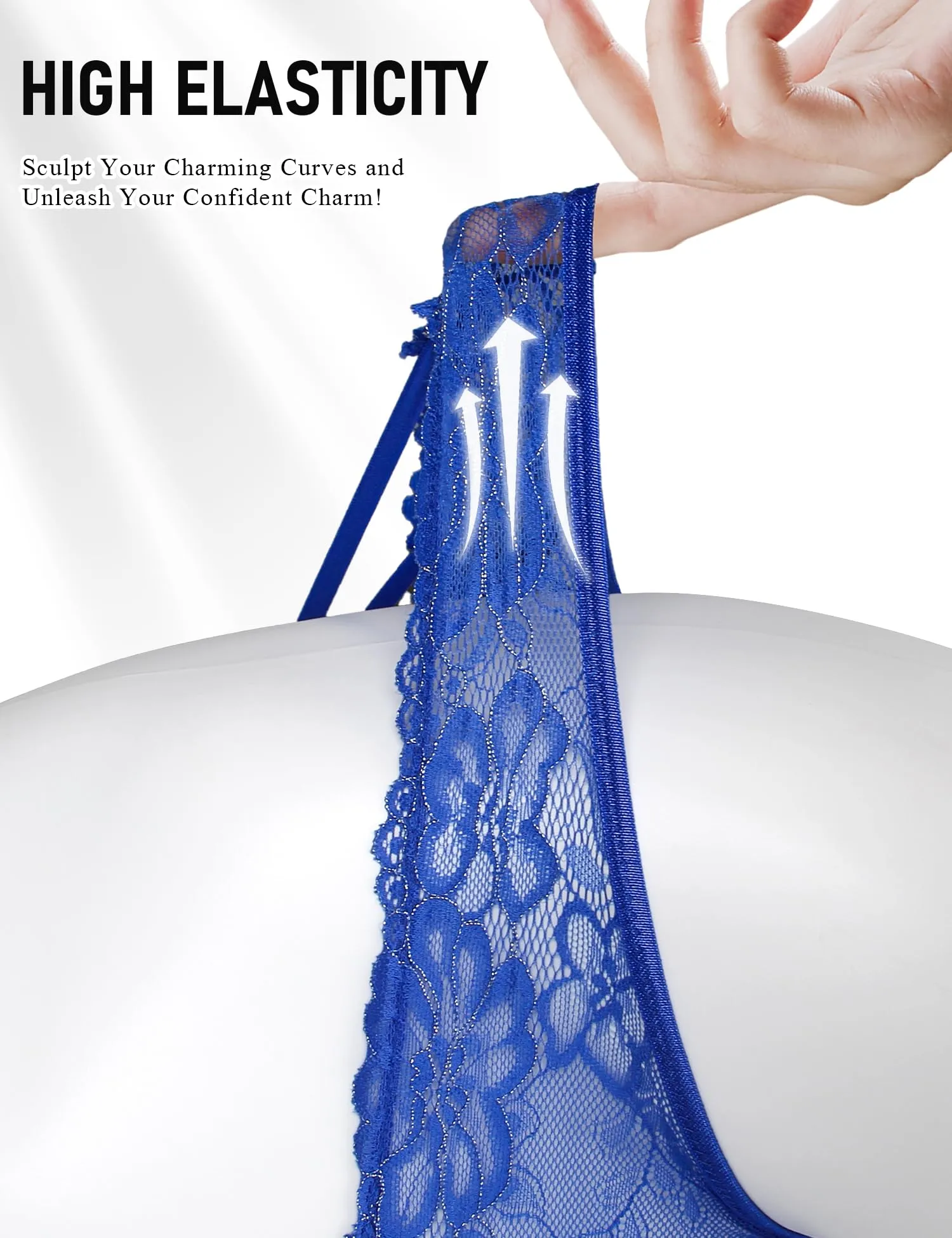 sunshinelady Perizoma Donna Pizzo Tanga Aperto Brasiliana Blu XXL - immagine 5