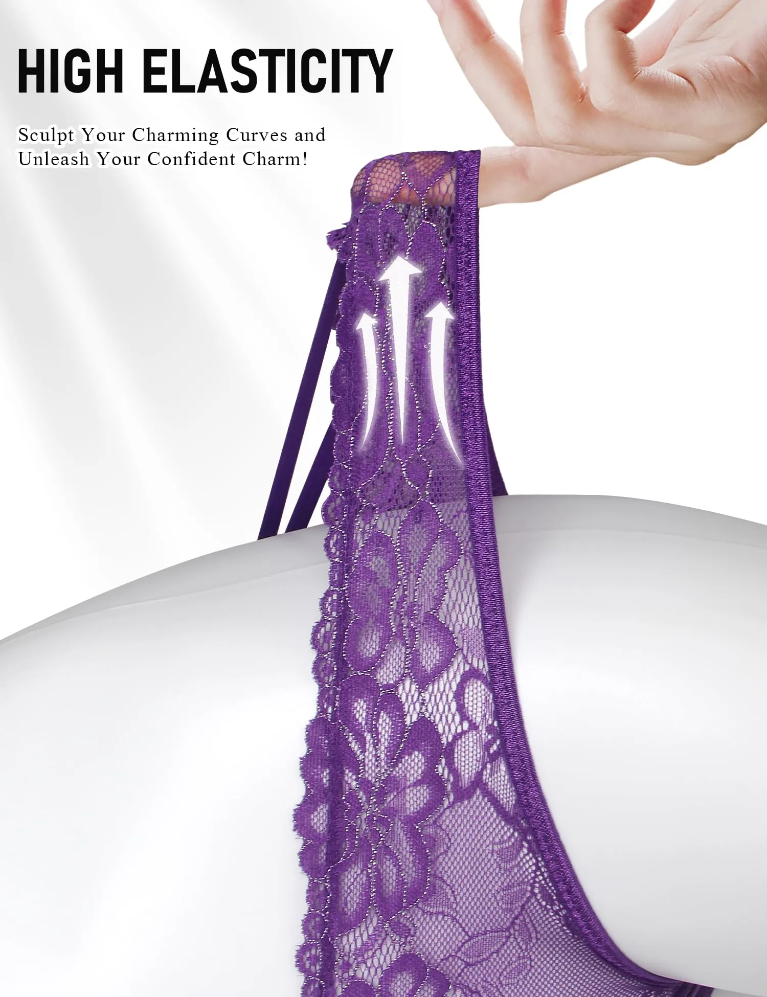 sunshinelady Perizoma Donna Pizzo Tanga Aperto Brasiliana Curvy Viola XL - immagine 5