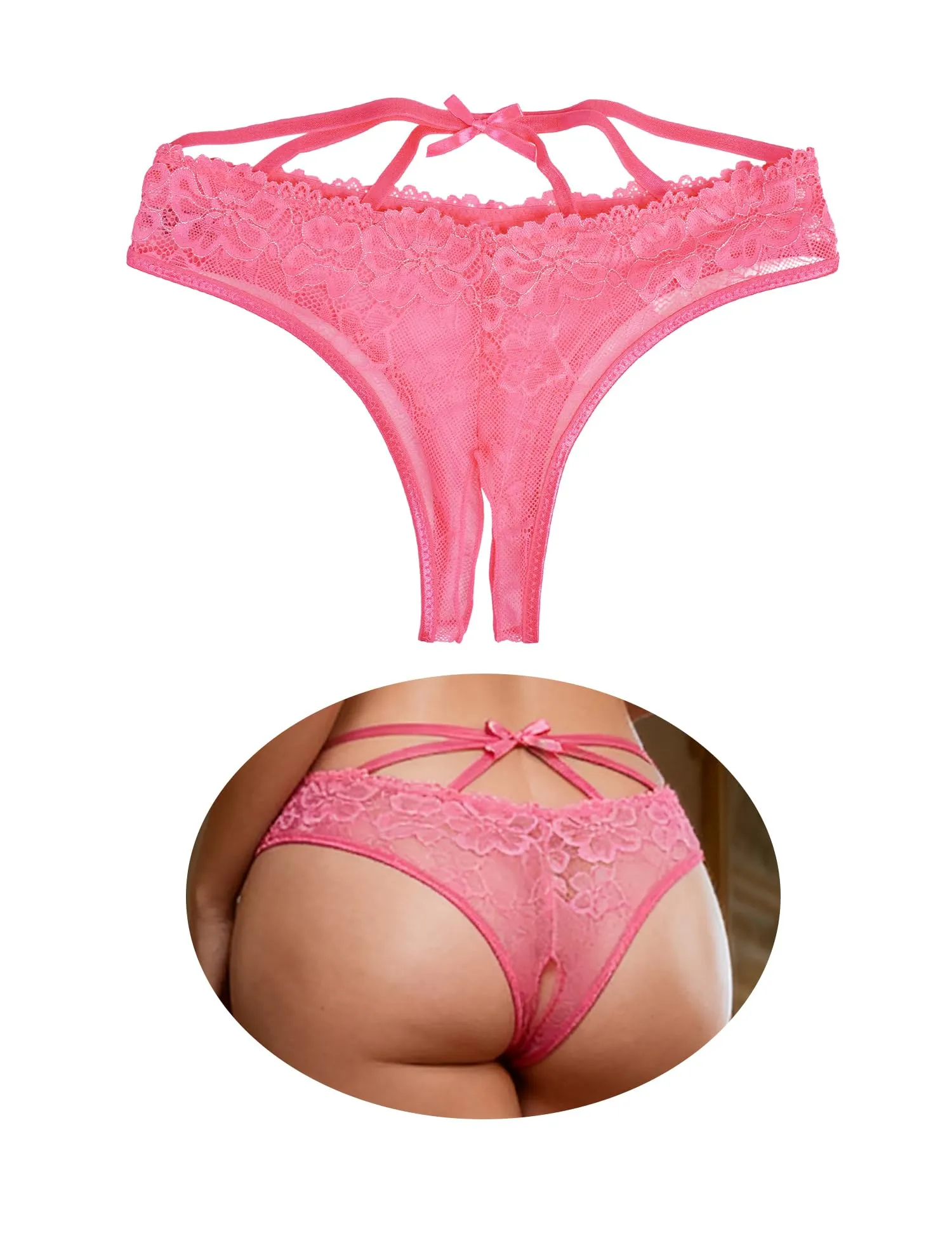 sunshinelady Perizoma Donna Pizzo Tanga Aperto Brasiliana Rosa S - immagine 1