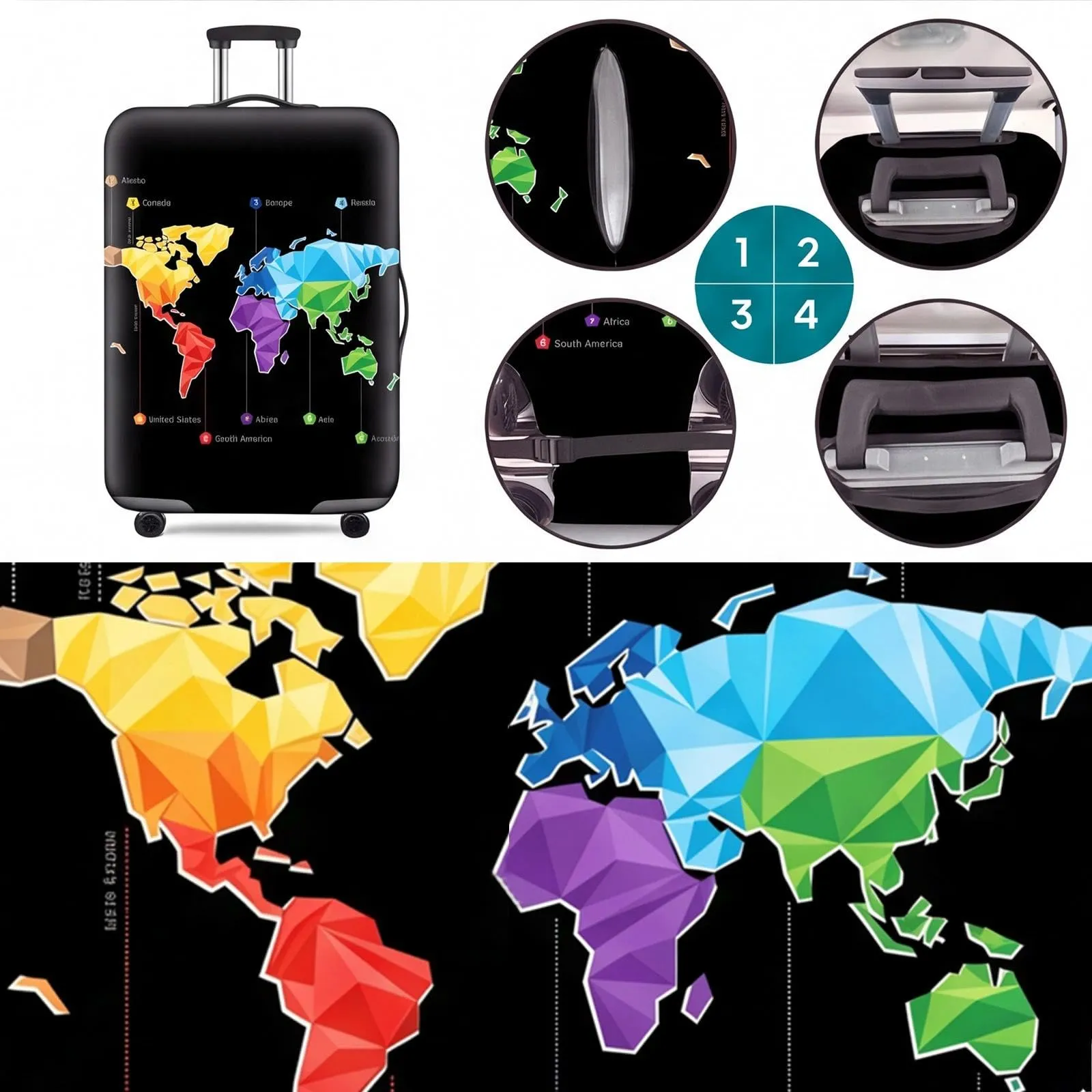 Dexpally Coprivaligia Elastica Riutilizzabile 25-28 Pollici (Motivo Mappa a Colori) - immagine 3