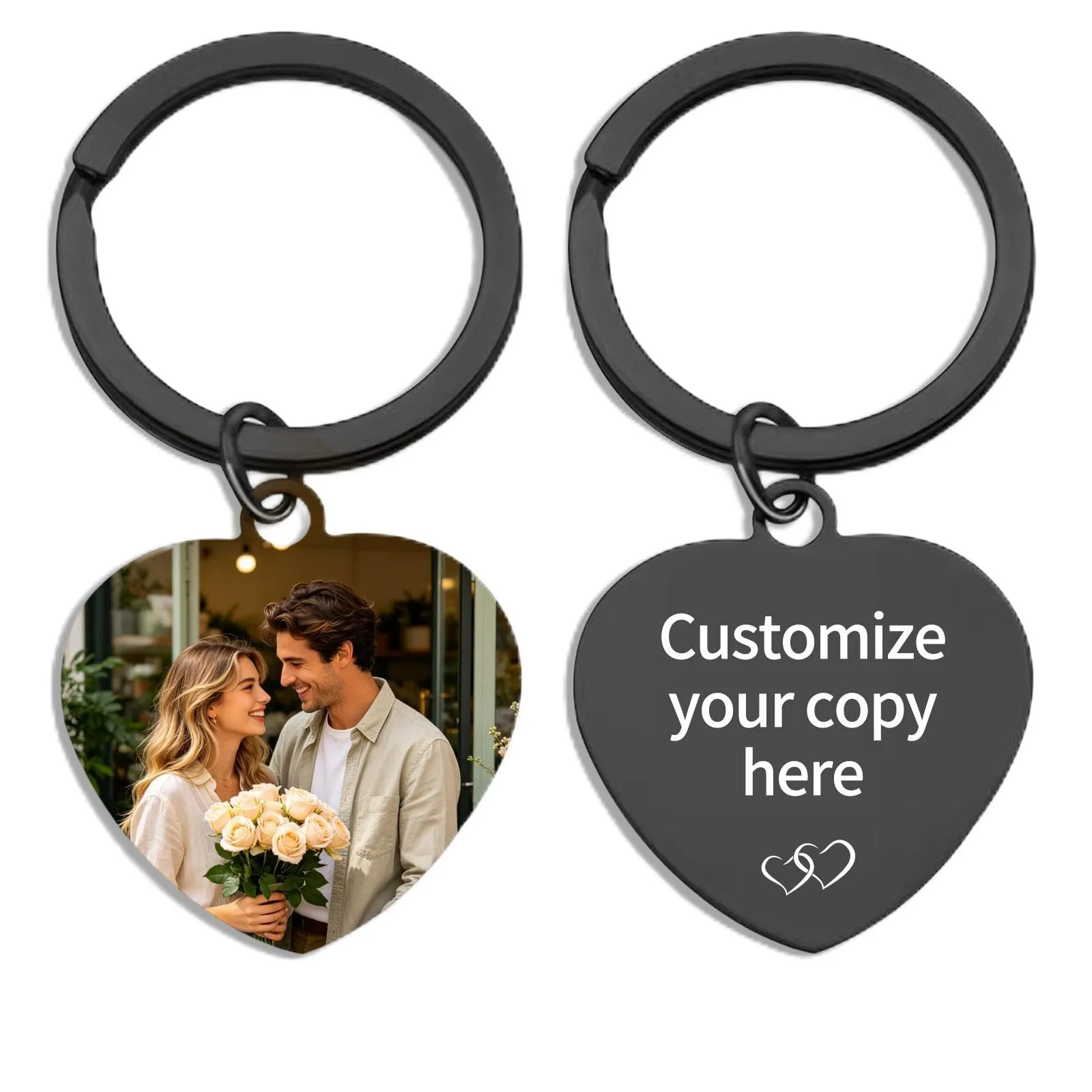 Umitive Portachiavi Foto Personalizzato con Testo Inciso, Stile-6 - immagine 1