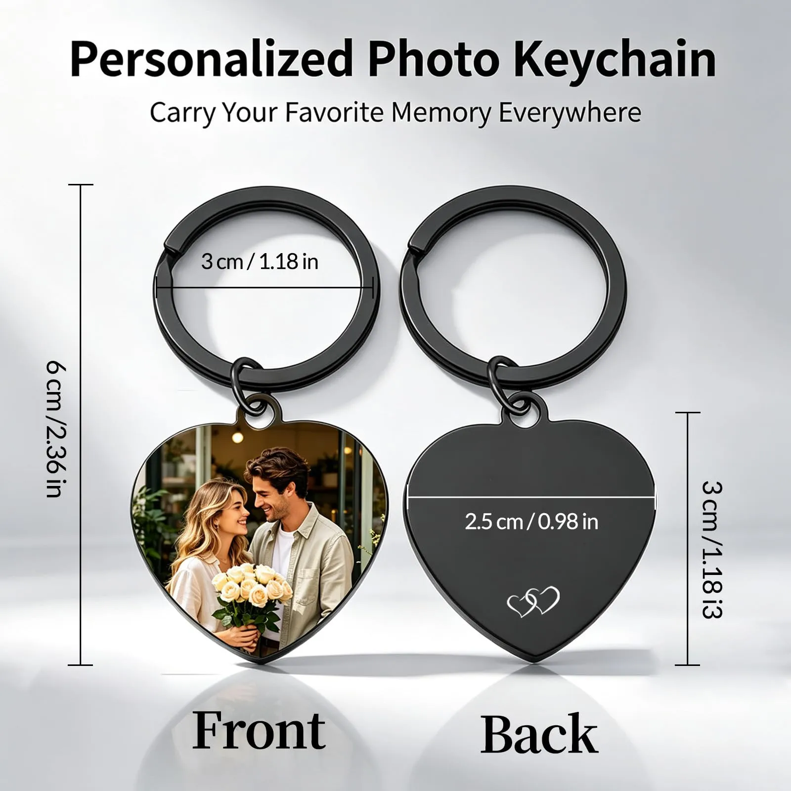 Umitive Portachiavi Foto Personalizzato con Testo Inciso, Stile-6 - immagine 2
