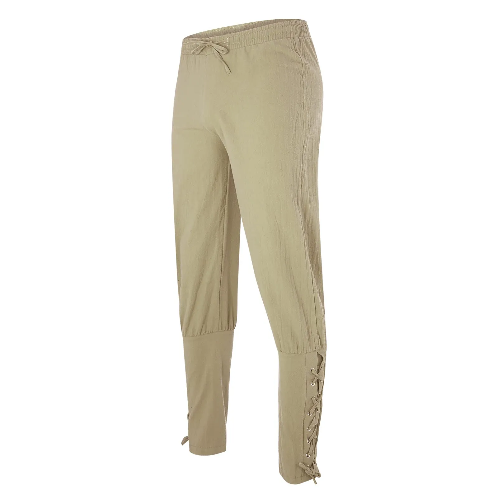 Generisch Pantaloni Medievali in Lino Stile Rinascimentale Vichingo, Kaki, XL - immagine 5