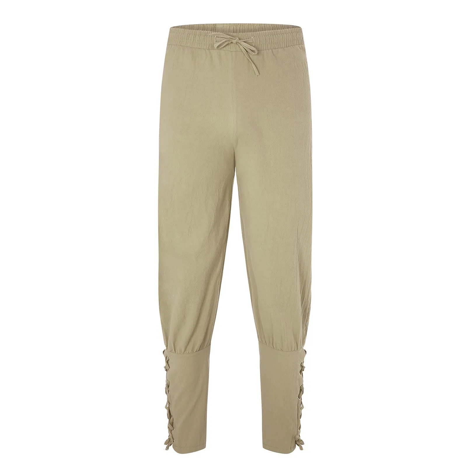 Generisch Pantaloni Medievali da Uomo in Lino Stile Rinascimentale Vichingo, Colore Kaki, 3XL - immagine 6