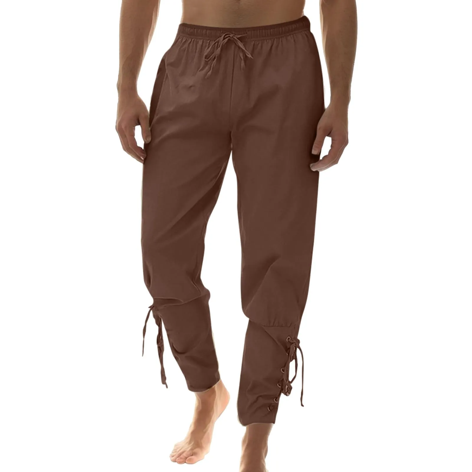 Generisch Pantaloni Medievali da Uomo in Lino Stile Rinascimentale Vichingo, Marrone, L - immagine 1