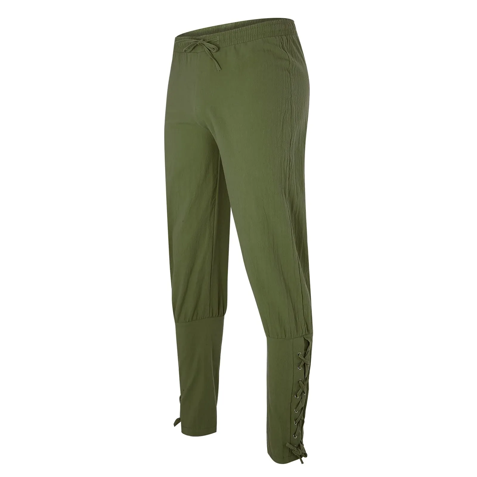 Generisch Pantaloni Medievali in Lino Stile Rinascimentale per Uomo, Verde, L - immagine 6