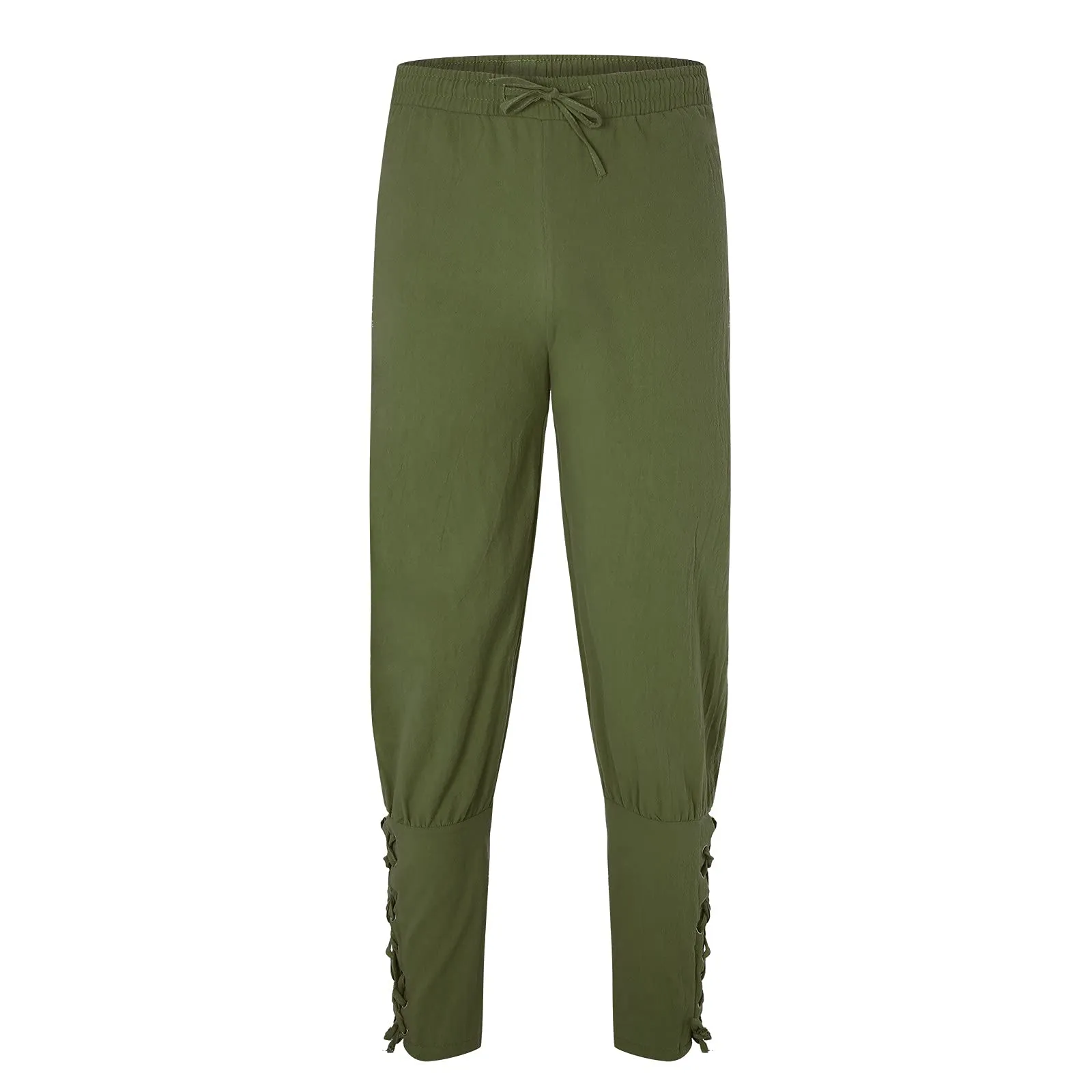 Generisch Pantaloni Medievali in Lino Stile Rinascimentale per Uomo, Verde, L - immagine 7