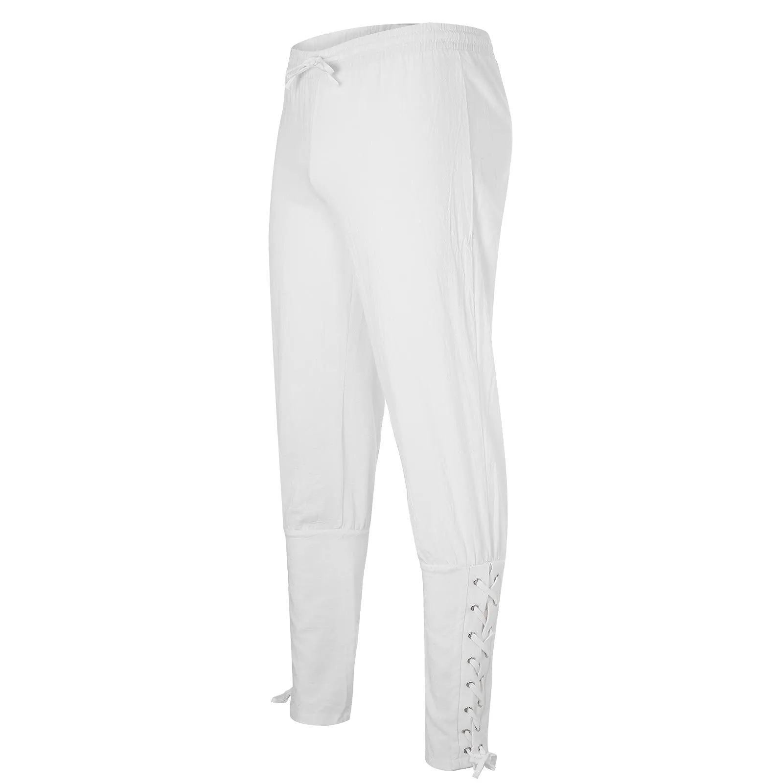 Generisch Pantaloni Medievali in Lino Stile Rinascimentale per Uomo, Bianco, M - immagine 6