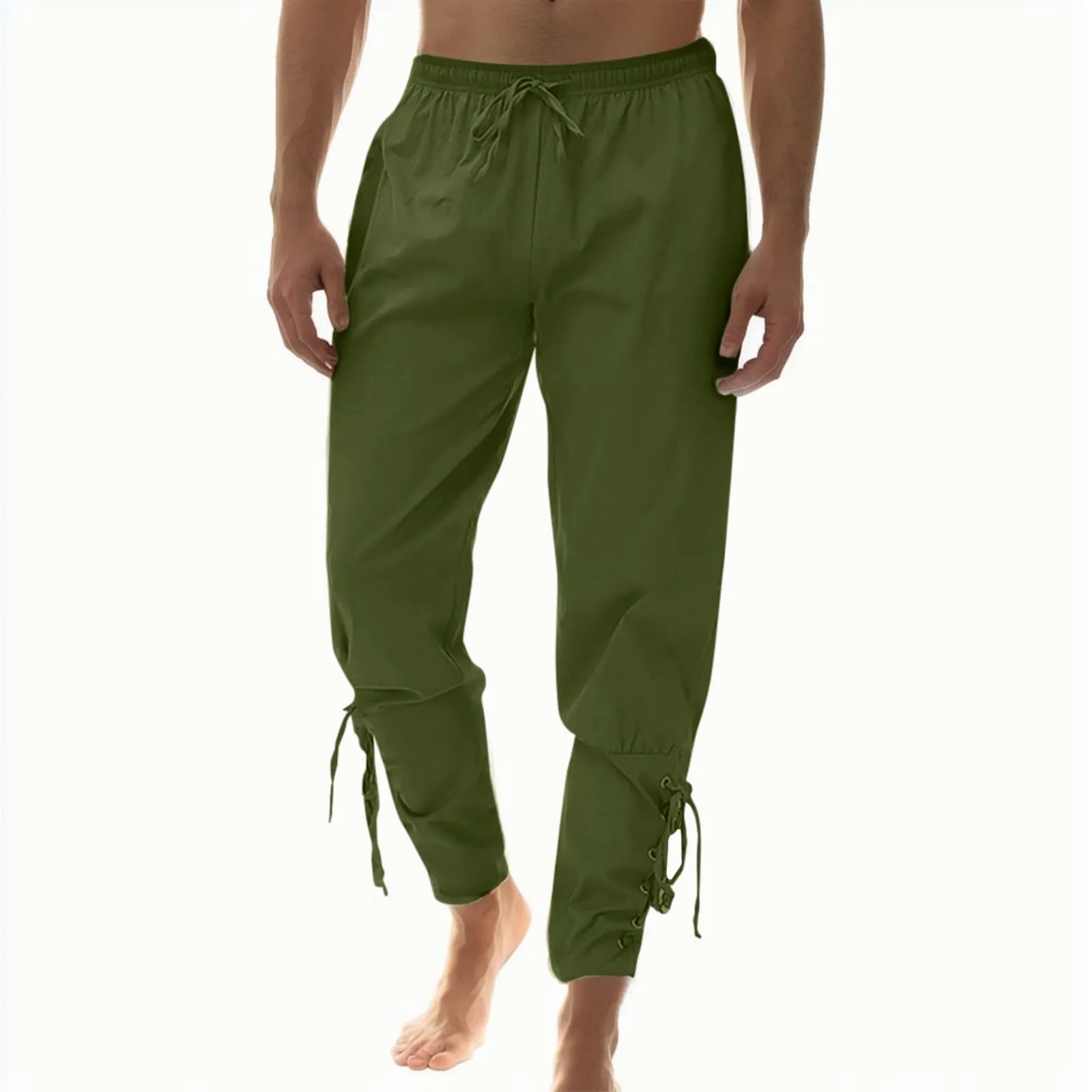 Generisch Pantaloni medievali in lino stile retrò per uomo, verde, 3XL - immagine 3
