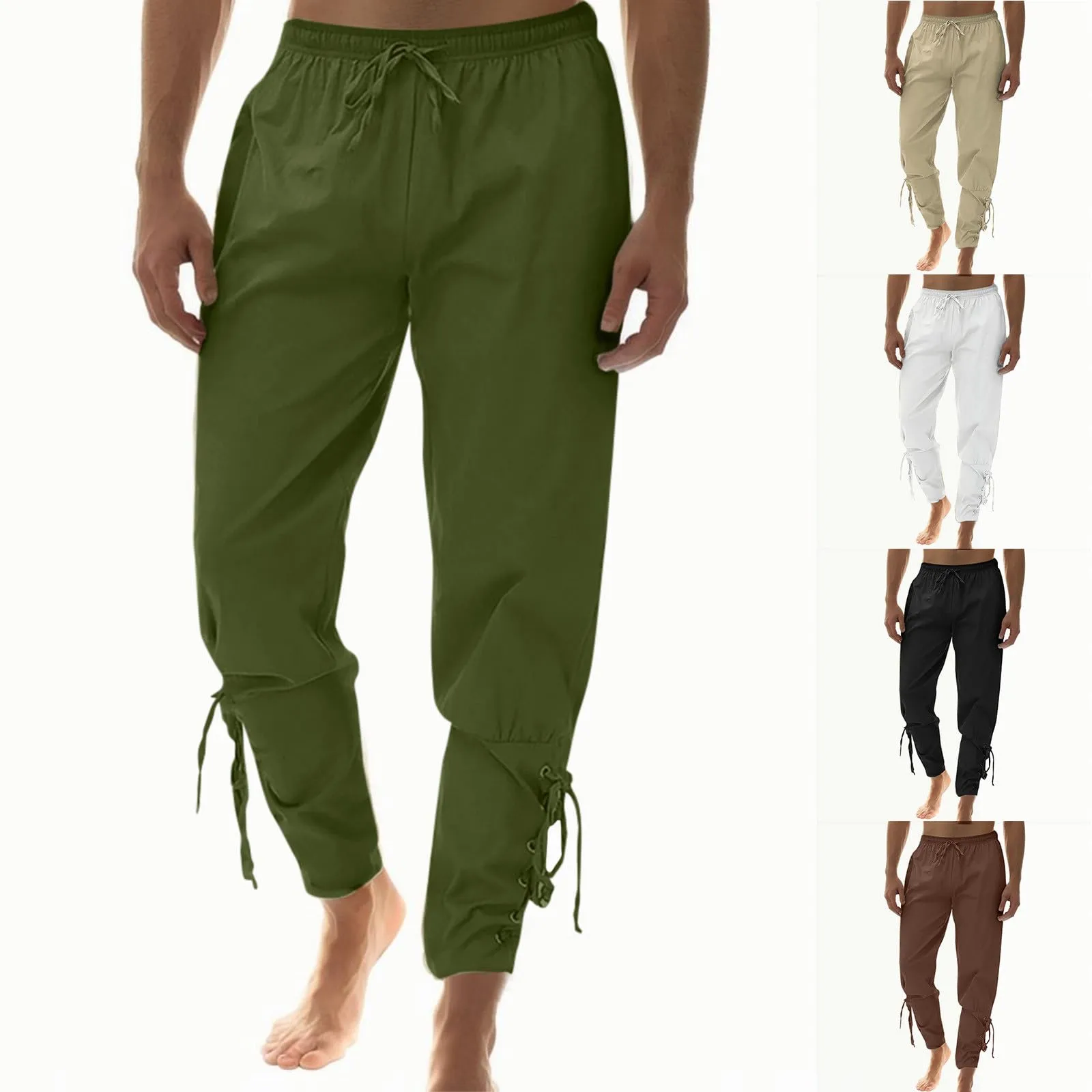 Generisch Pantaloni Medievali da Uomo in Lino Stile Rinascimentale e Vichingo, Nero, XXL - immagine 2