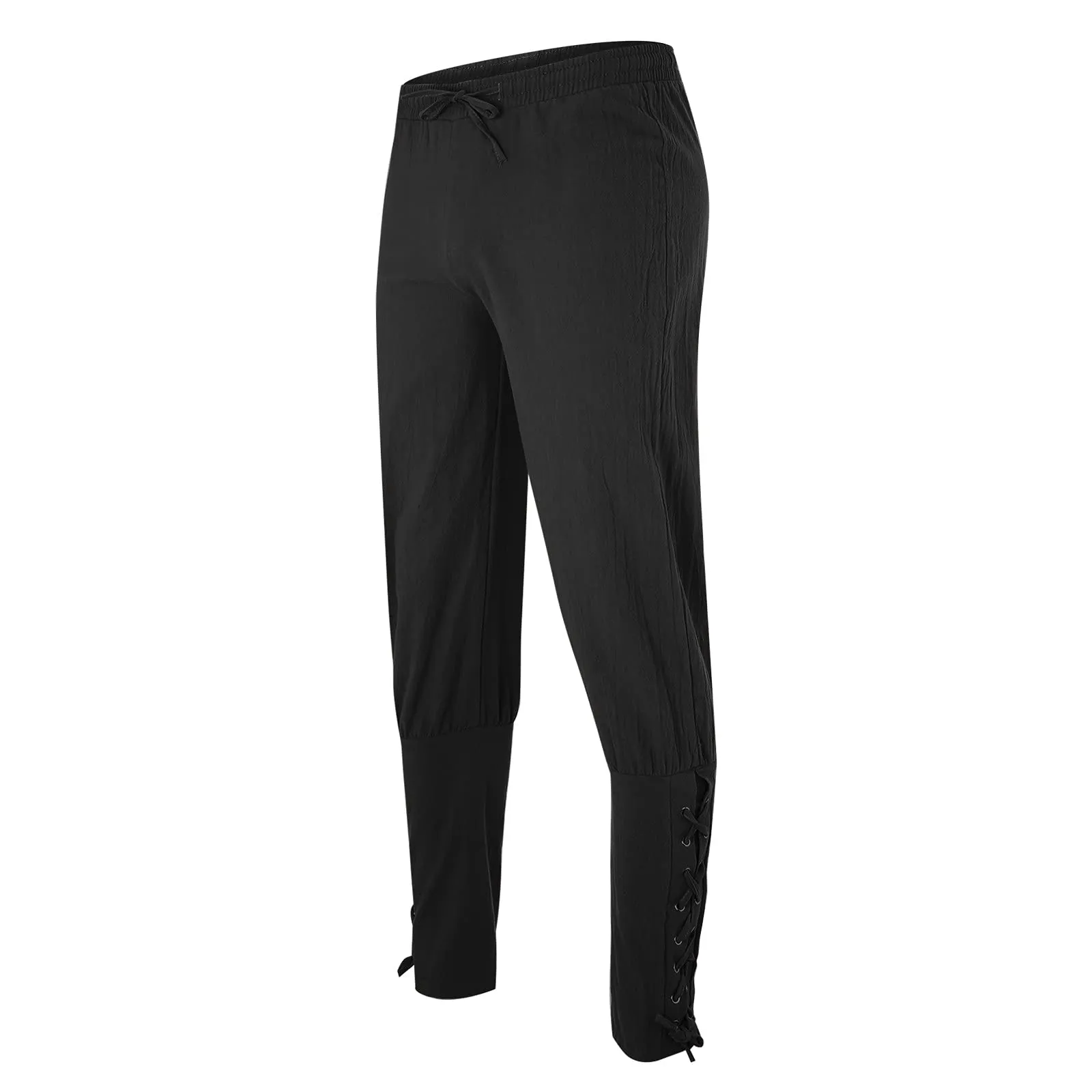 Generisch Pantaloni Medievali da Uomo in Lino Stile Rinascimentale e Vichingo, Nero, XXL - immagine 6