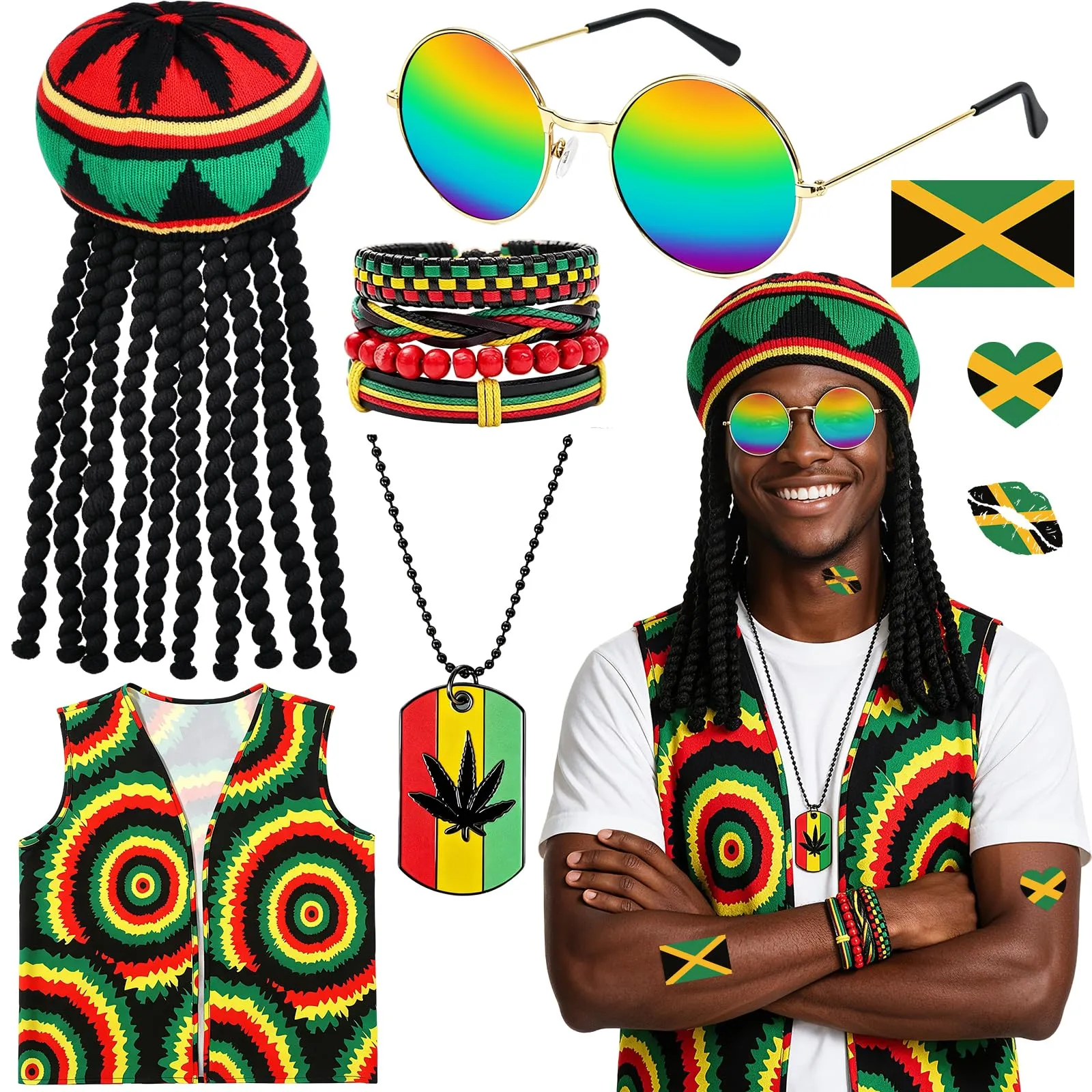 KufaerBeam Jamaica Reggae Set Accessori per Travestimento - immagine 1