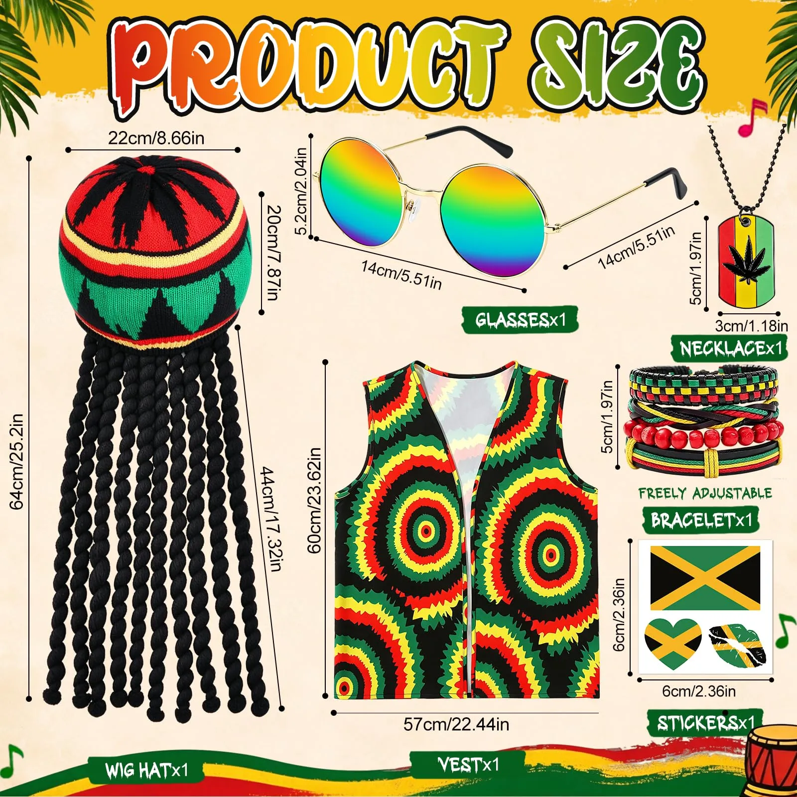 KufaerBeam Jamaica Reggae Set Accessori per Travestimento - immagine 2