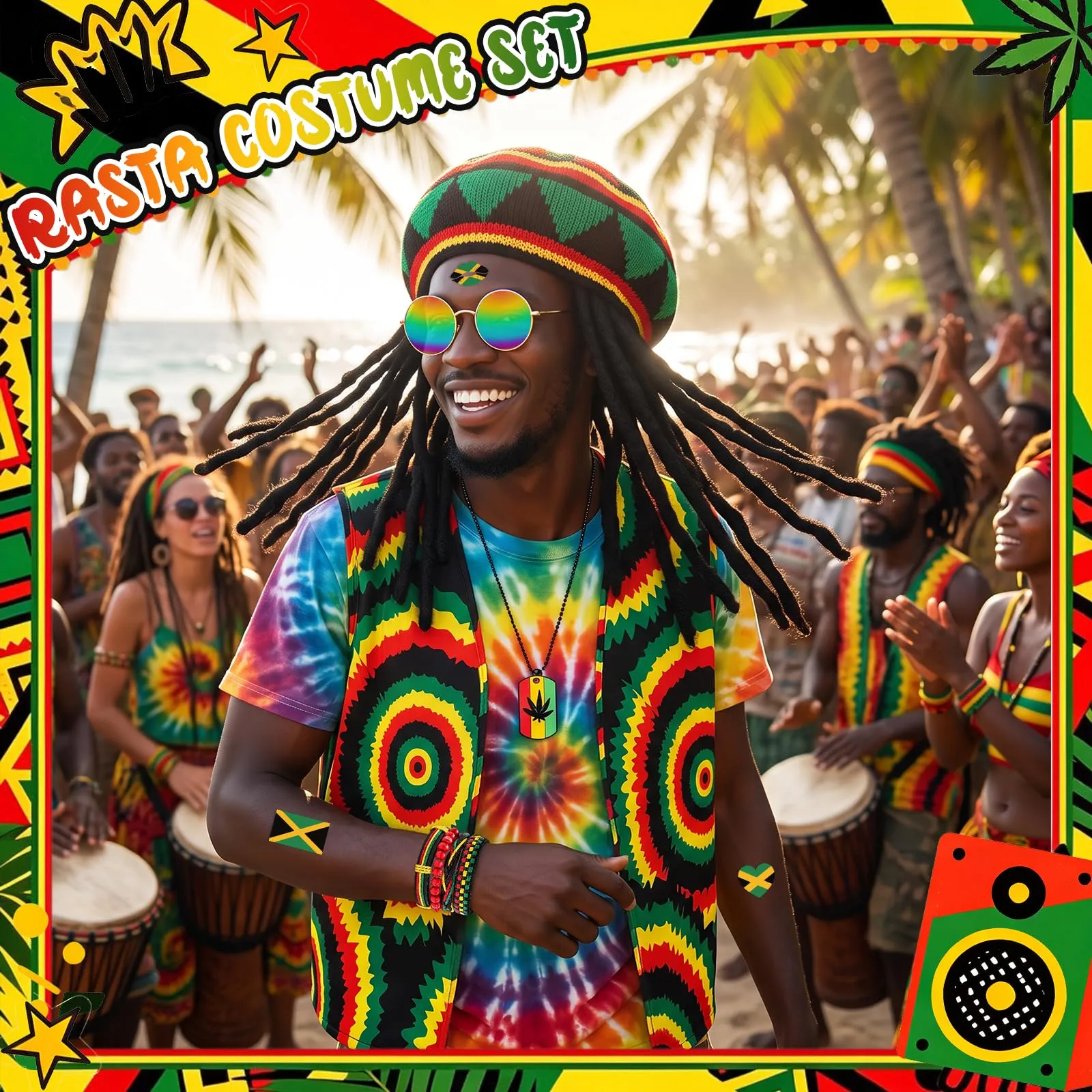 KufaerBeam Jamaica Reggae Set Accessori per Travestimento - immagine 5
