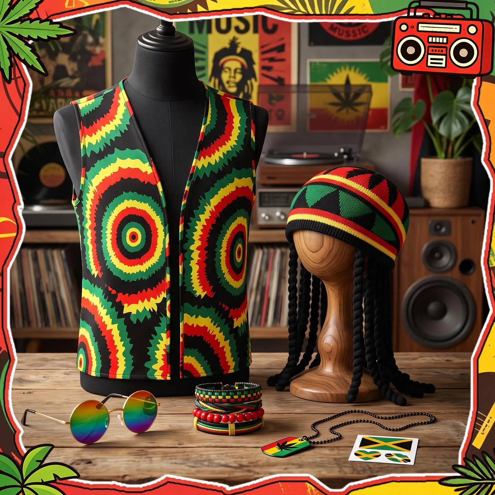 KufaerBeam Jamaica Reggae Set Accessori per Travestimento - immagine 6