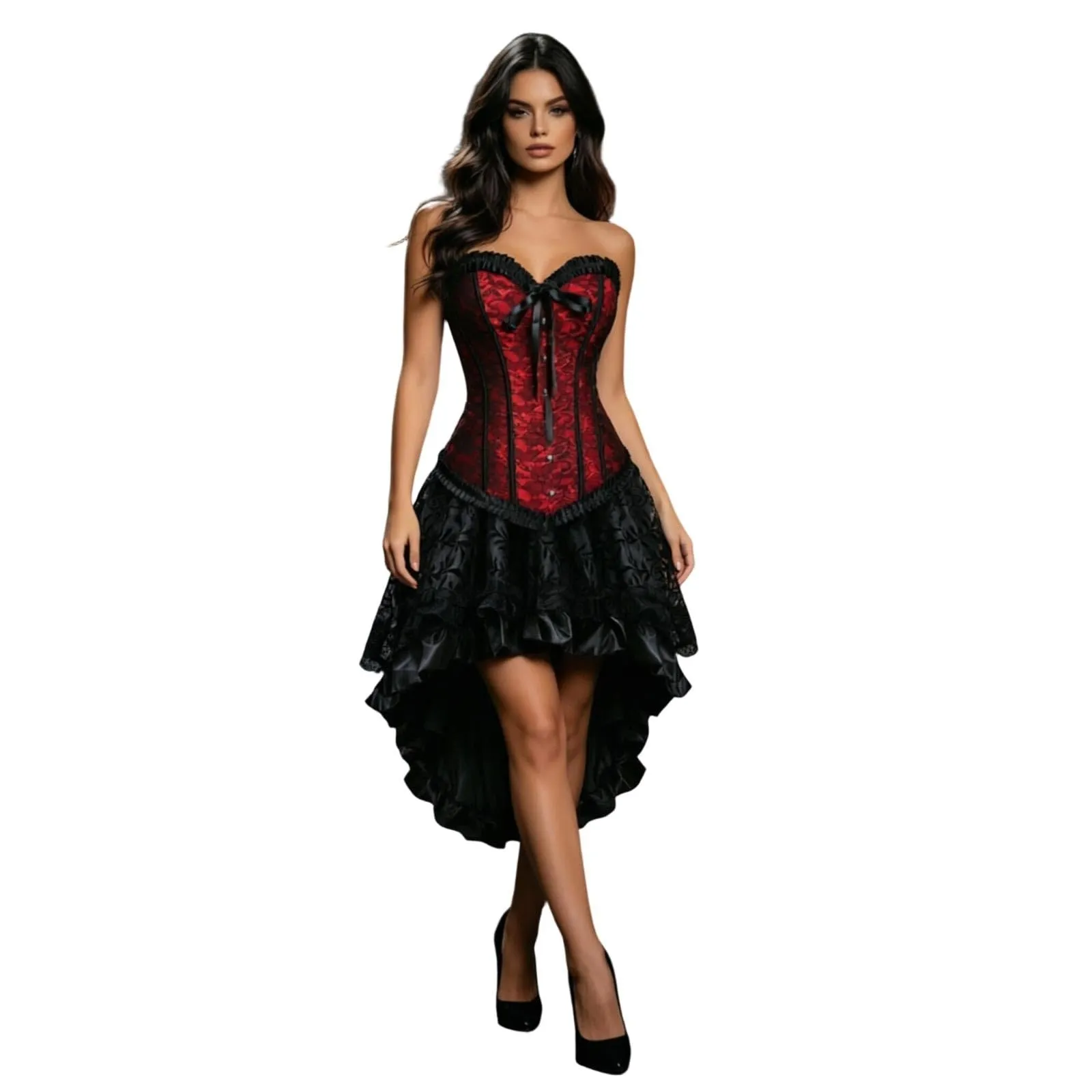 HEMNACU Abito Corsetto da Donna, Rosso, S - immagine 1